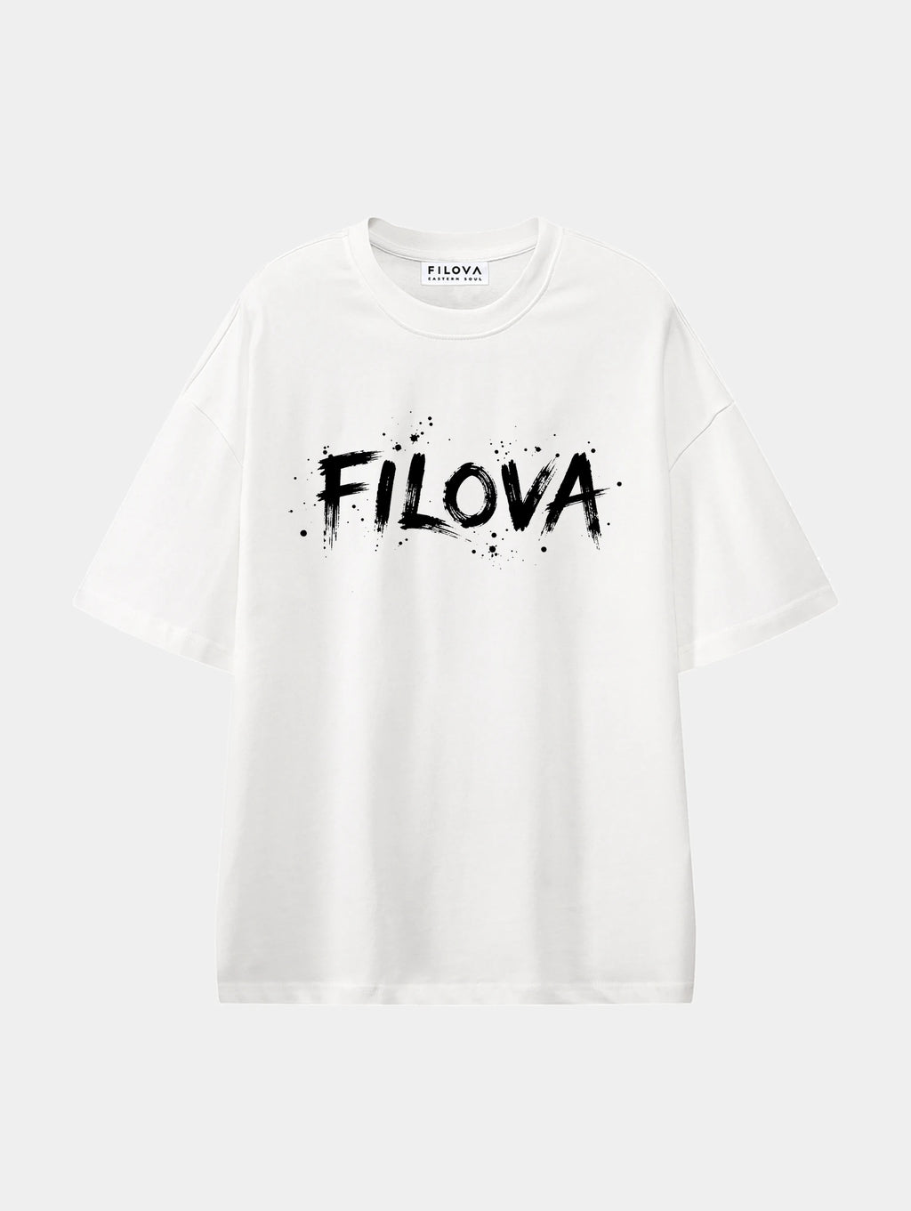 Filova Brush Splatter White graphic T-shirt, front view
