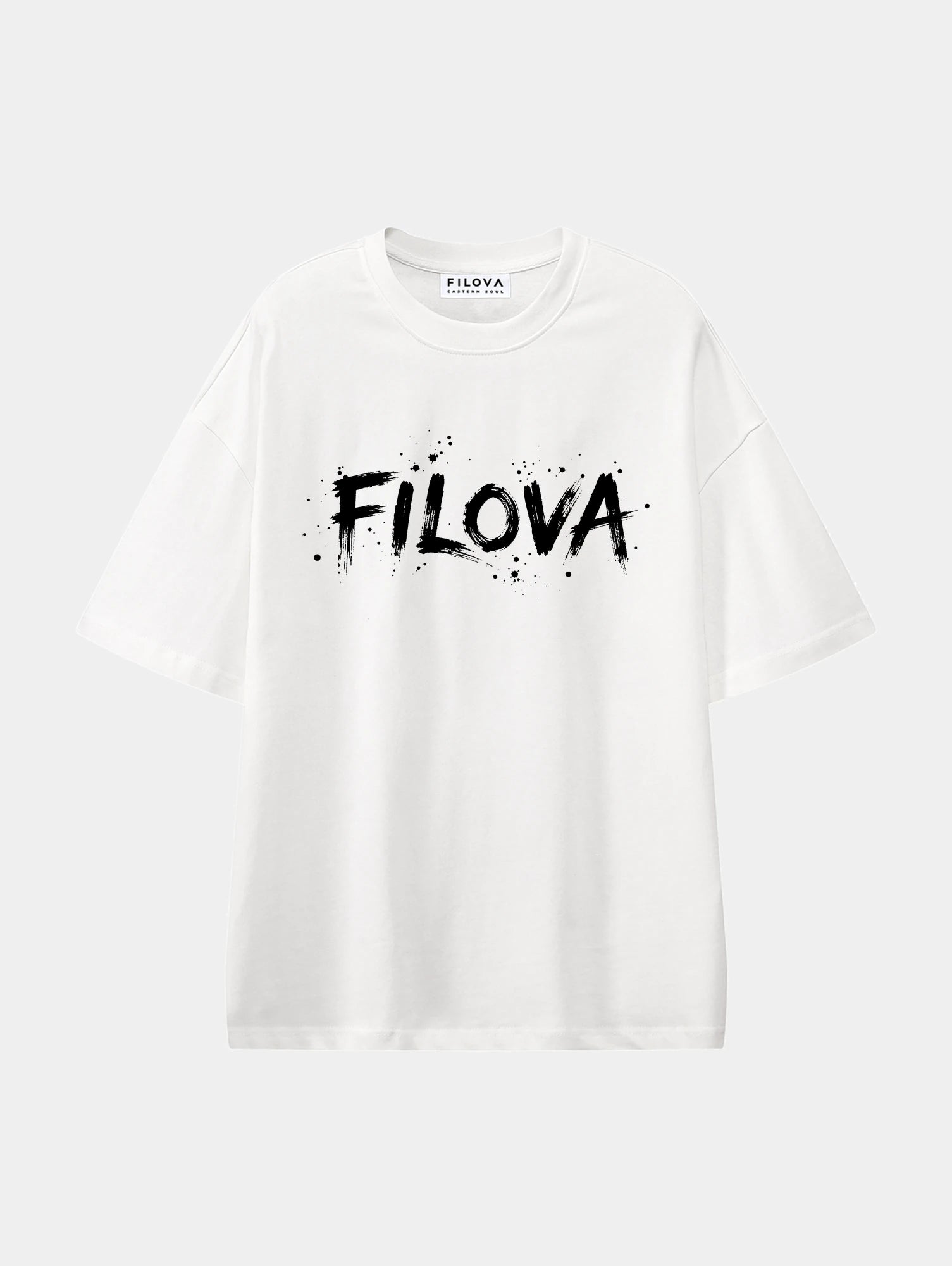 Filova Brush Splatter White graphic T-shirt, front view