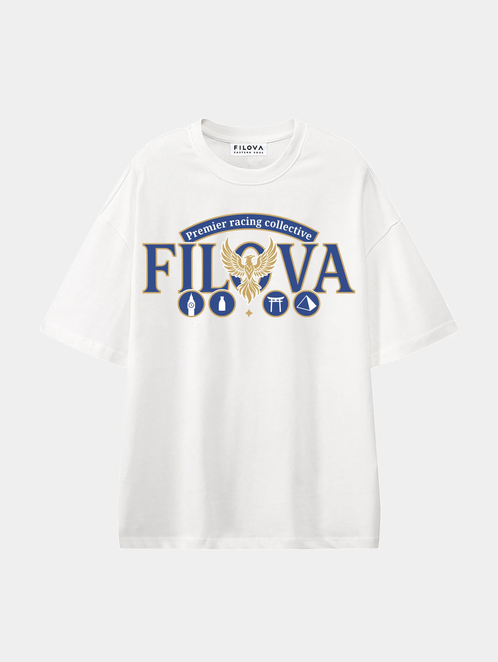 Premier Racing Collective White graphic T-shirt, front view