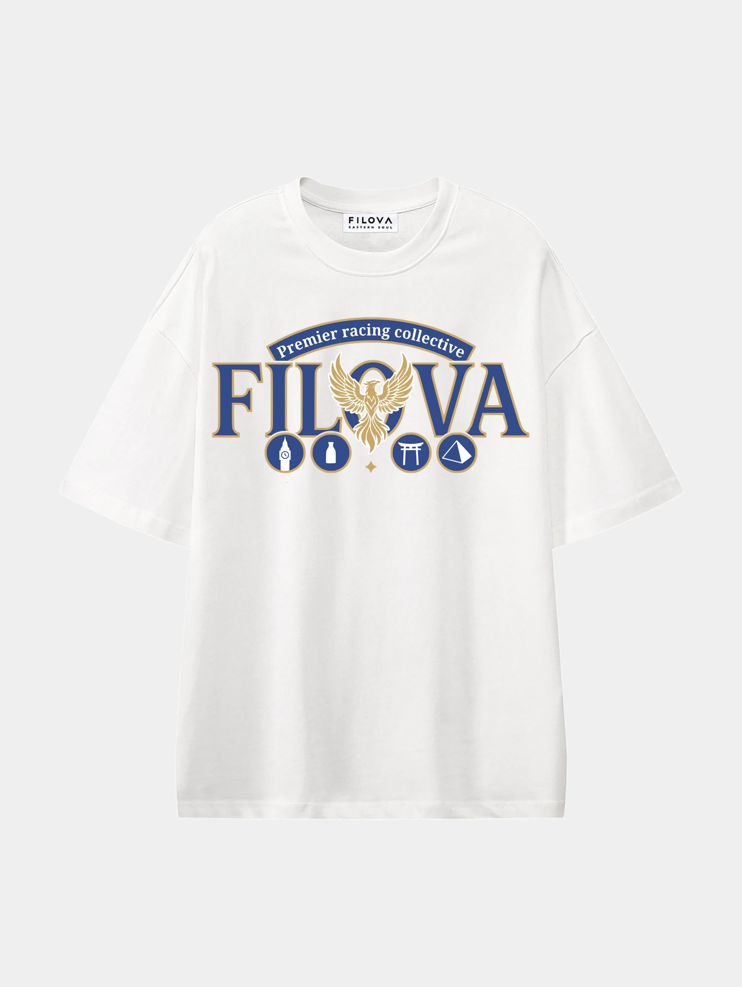 Premier Racing Collective White graphic T-shirt, front view