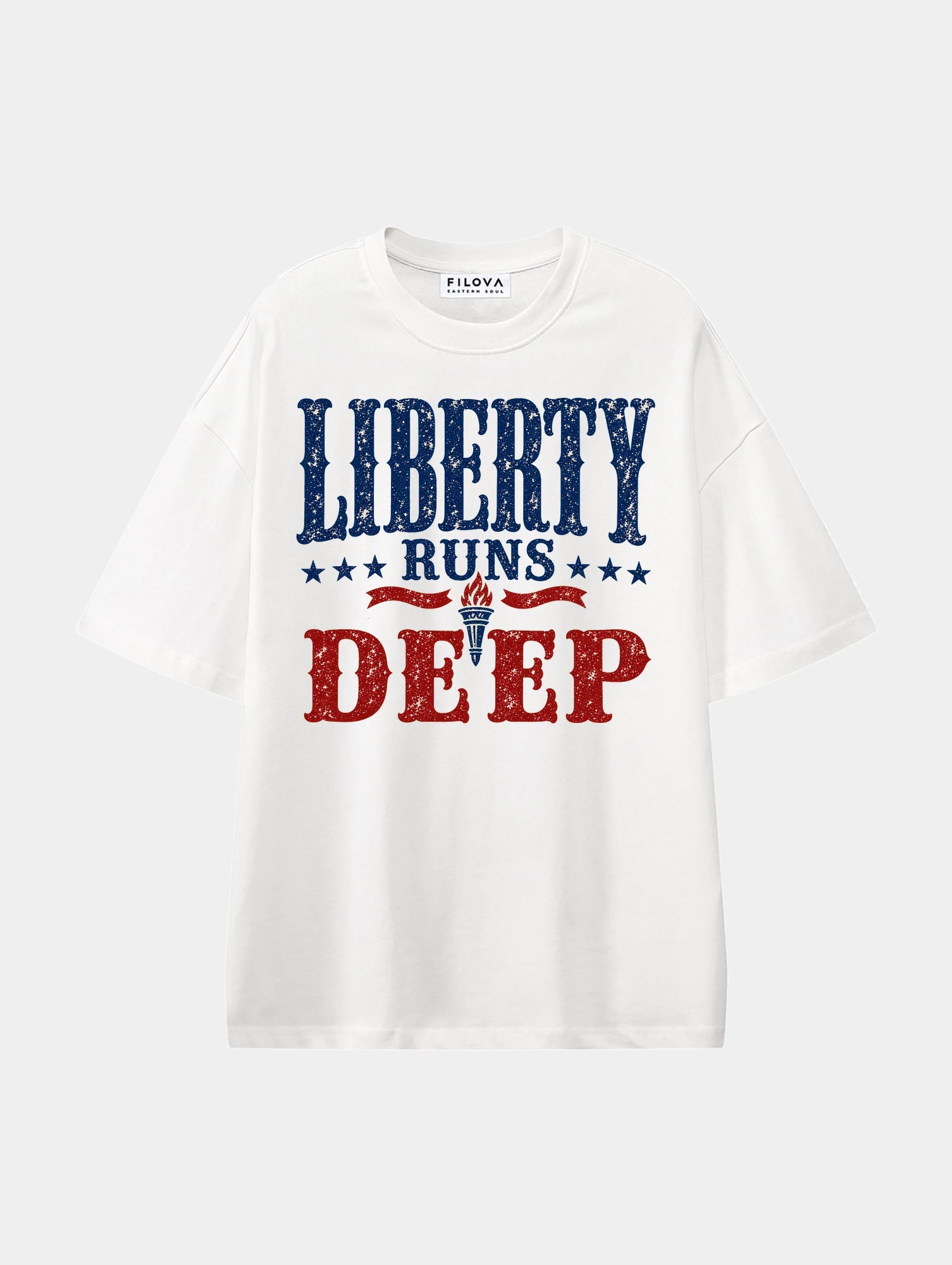 Liberty Runs Deep White graphic T-shirt, front view