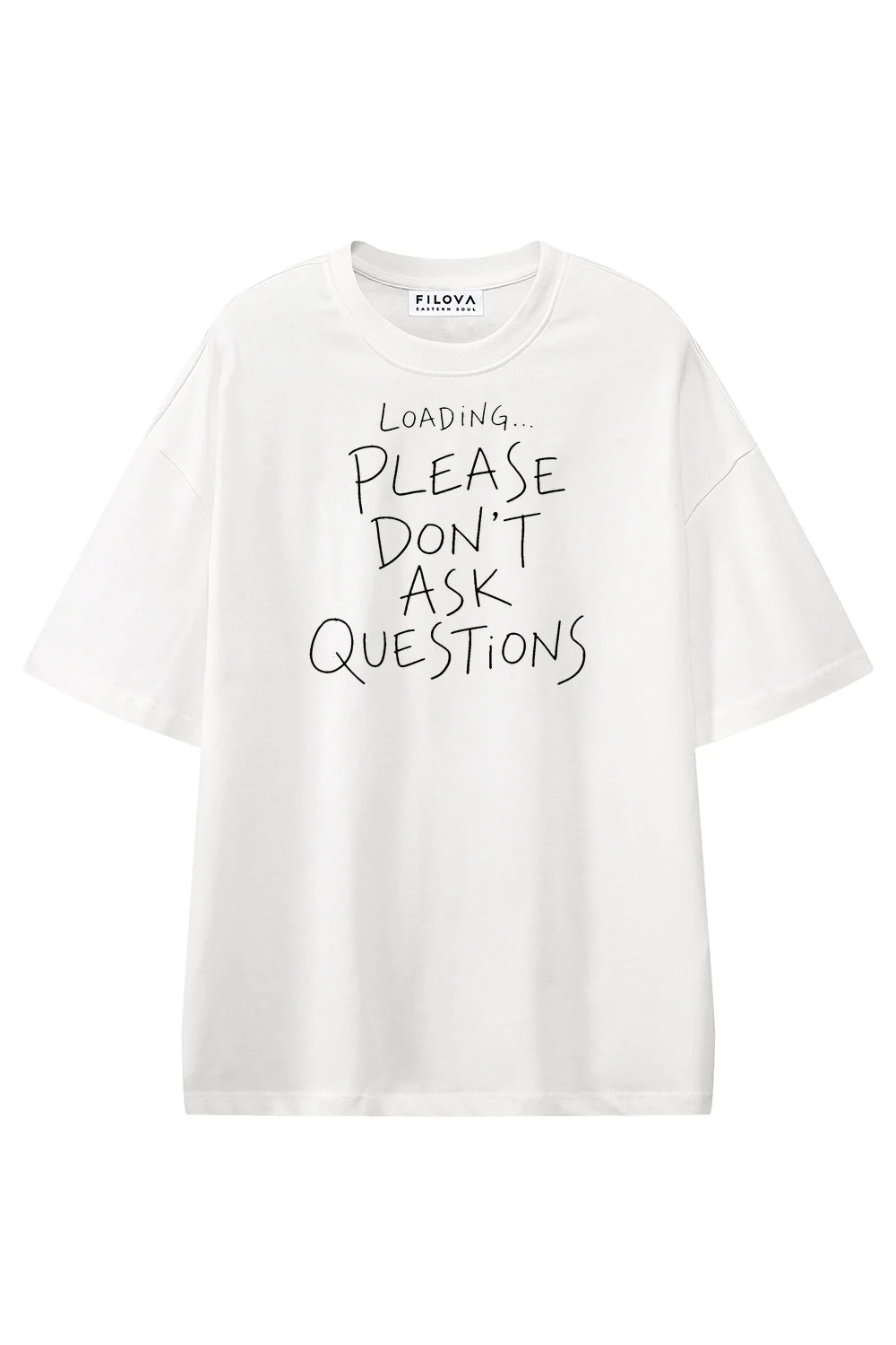 Loading Please Dont Ask Questions White graphic T-shirt, front view