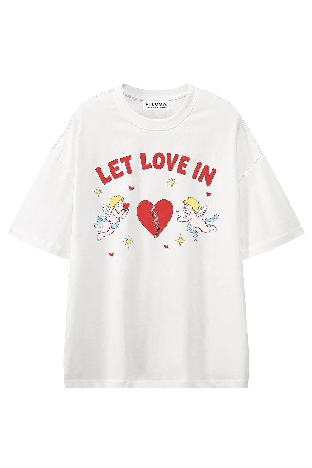 Let Love In White graphic T-shirt, front view