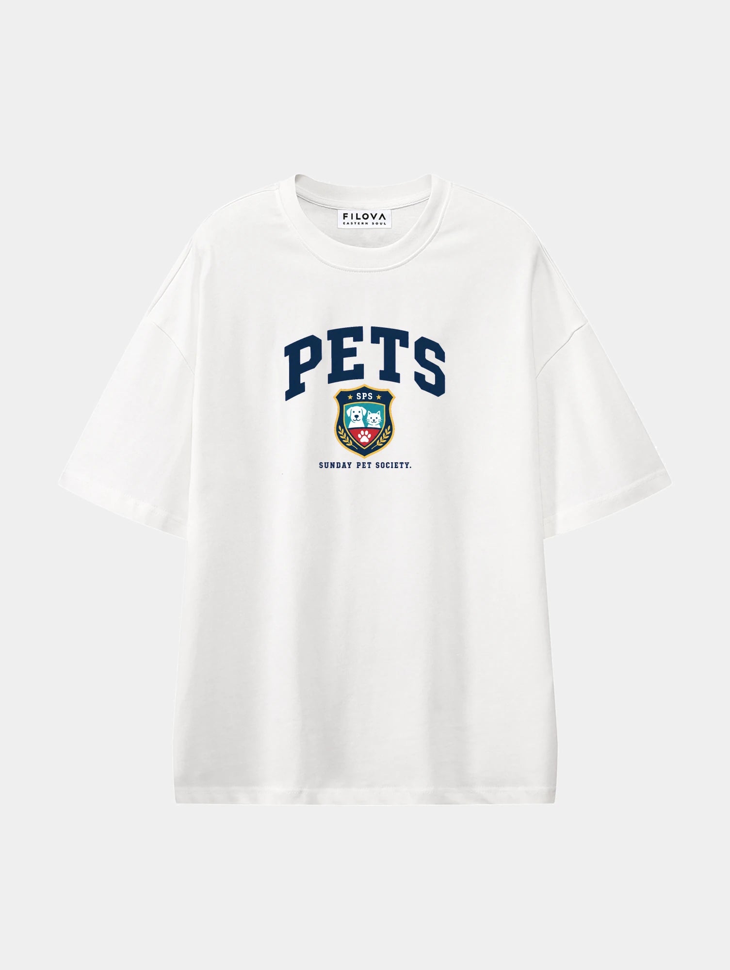 Sunday Pet Society White graphic T-shirt, front view