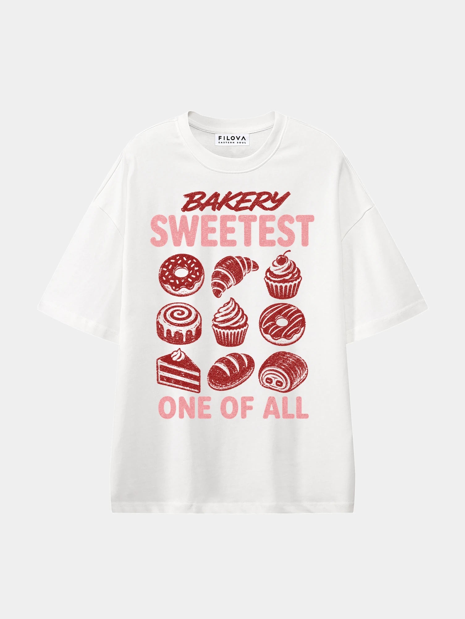 Bakery Sweetest White graphic T-shirt, front view
