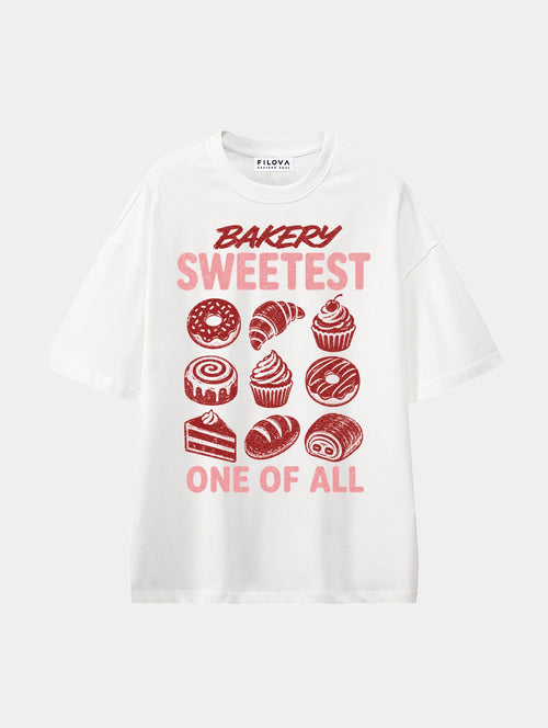 Bakery Sweetest White graphic T-shirt, front view