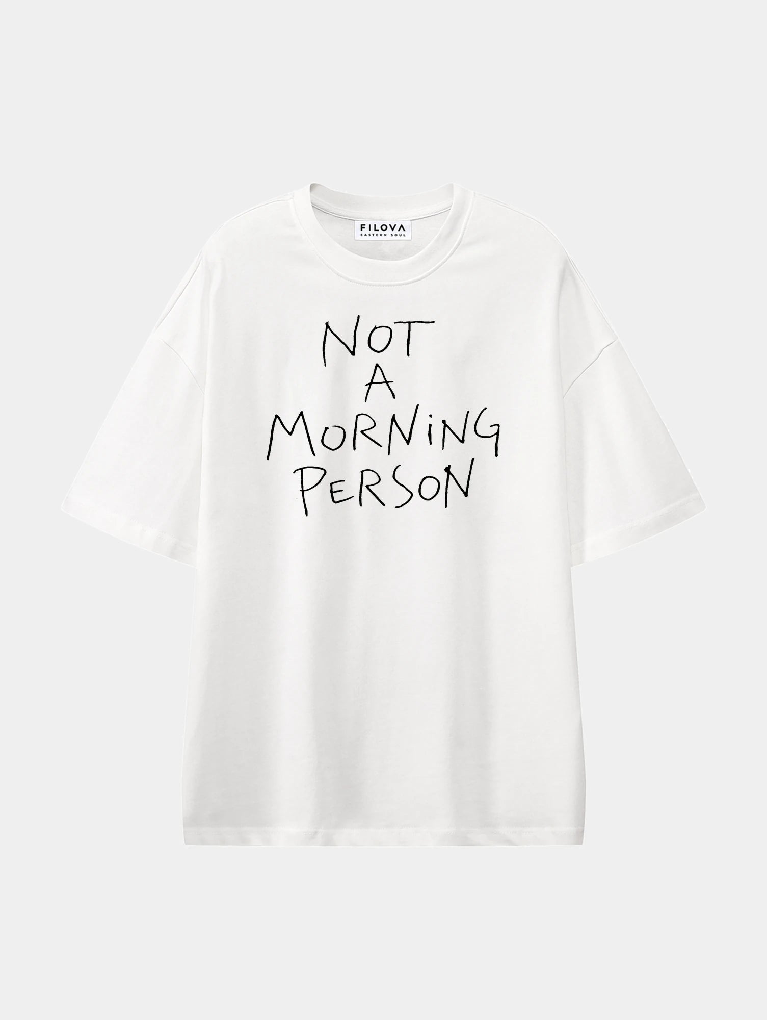Not A Morning Person White graphic T-shirt, front view
