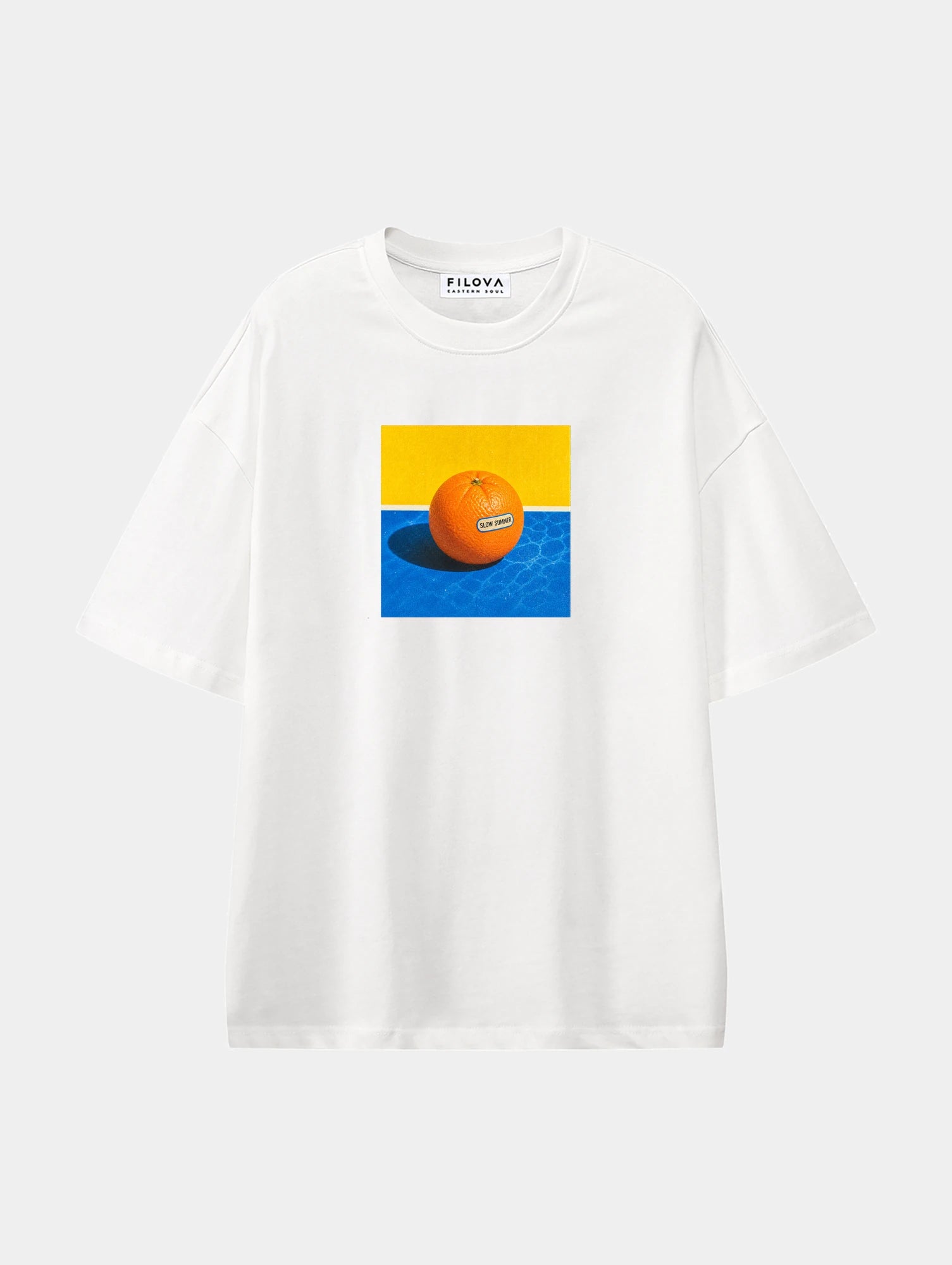 Poolside Orange White graphic T-shirt, front view