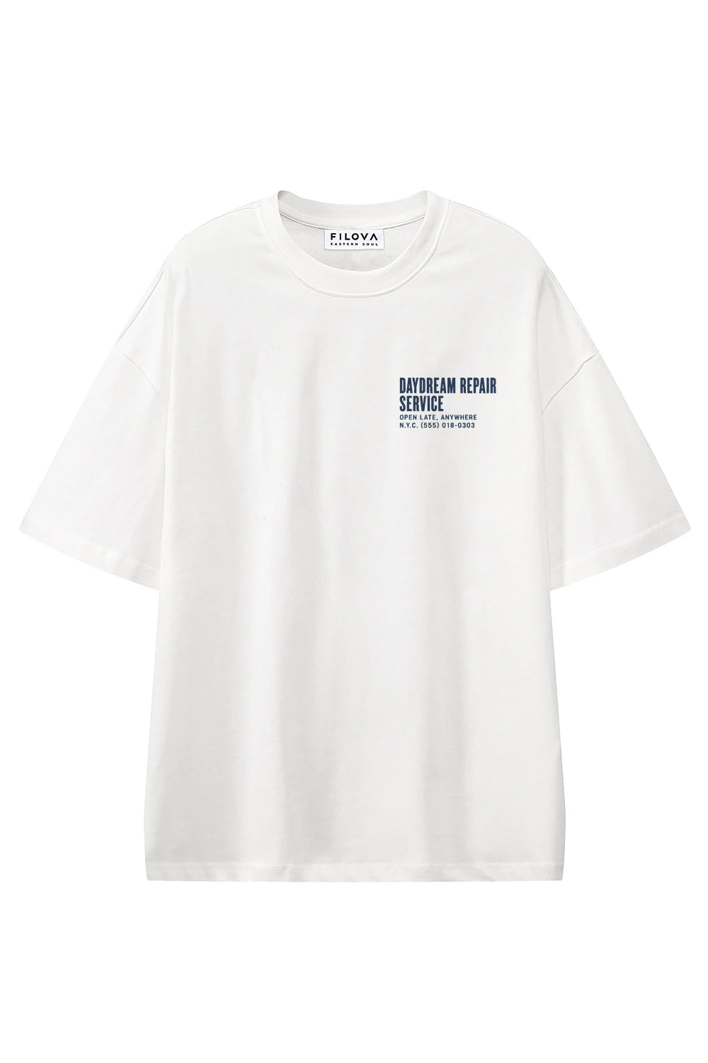 Daydream Repair Service White graphic T-shirt, front view