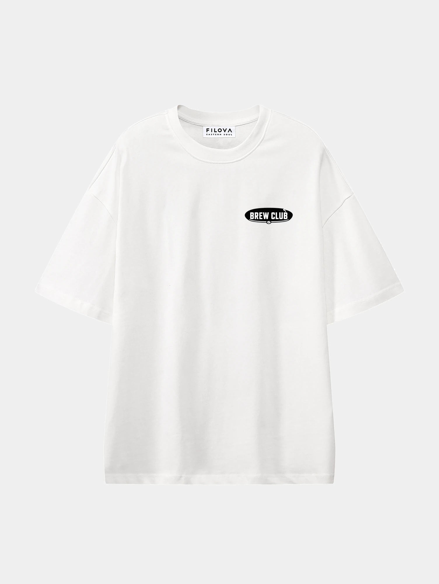 Night Shift Brew Club White graphic T-shirt, front view