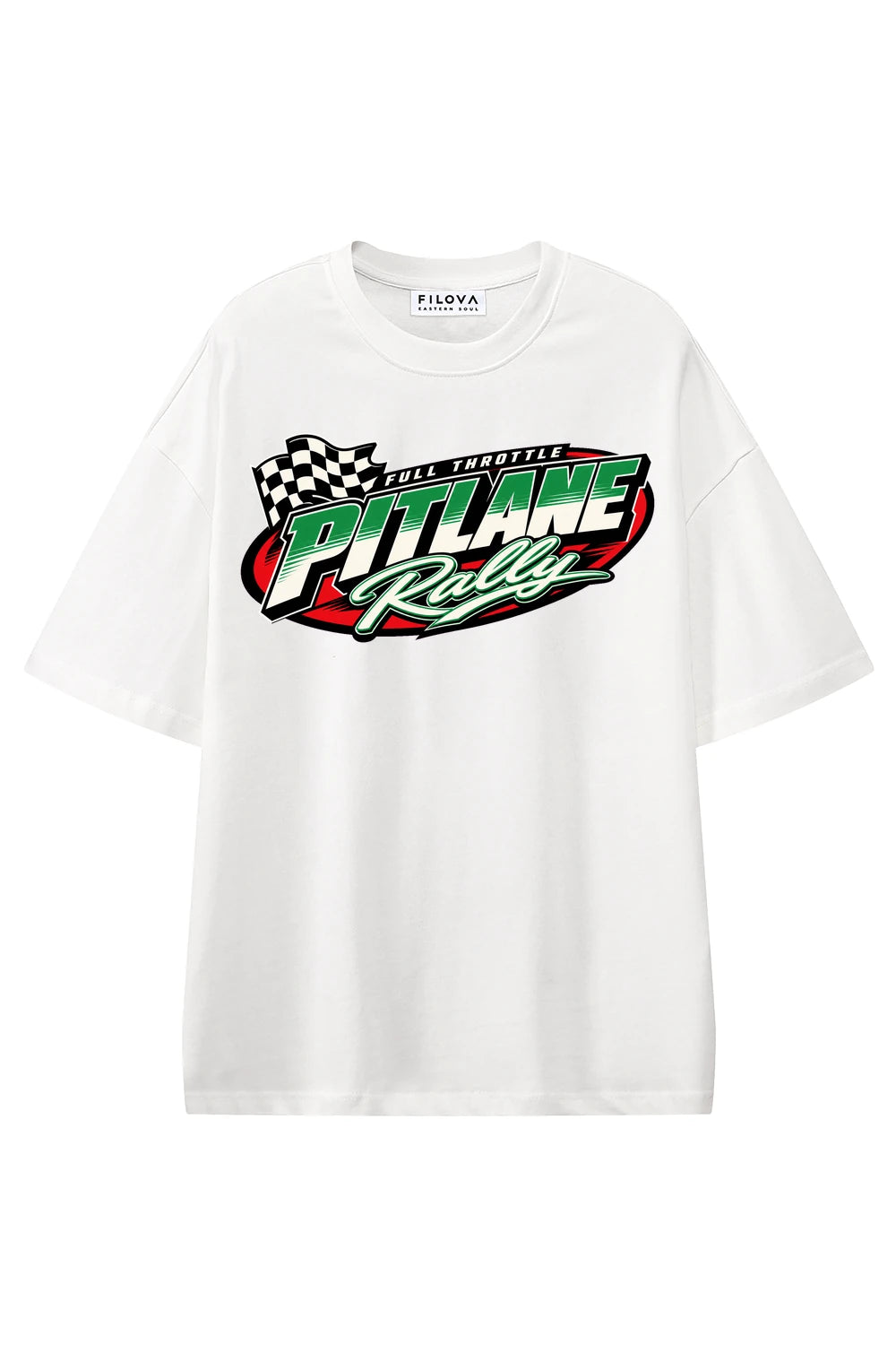 Pitlane Rally White graphic T-shirt, front view