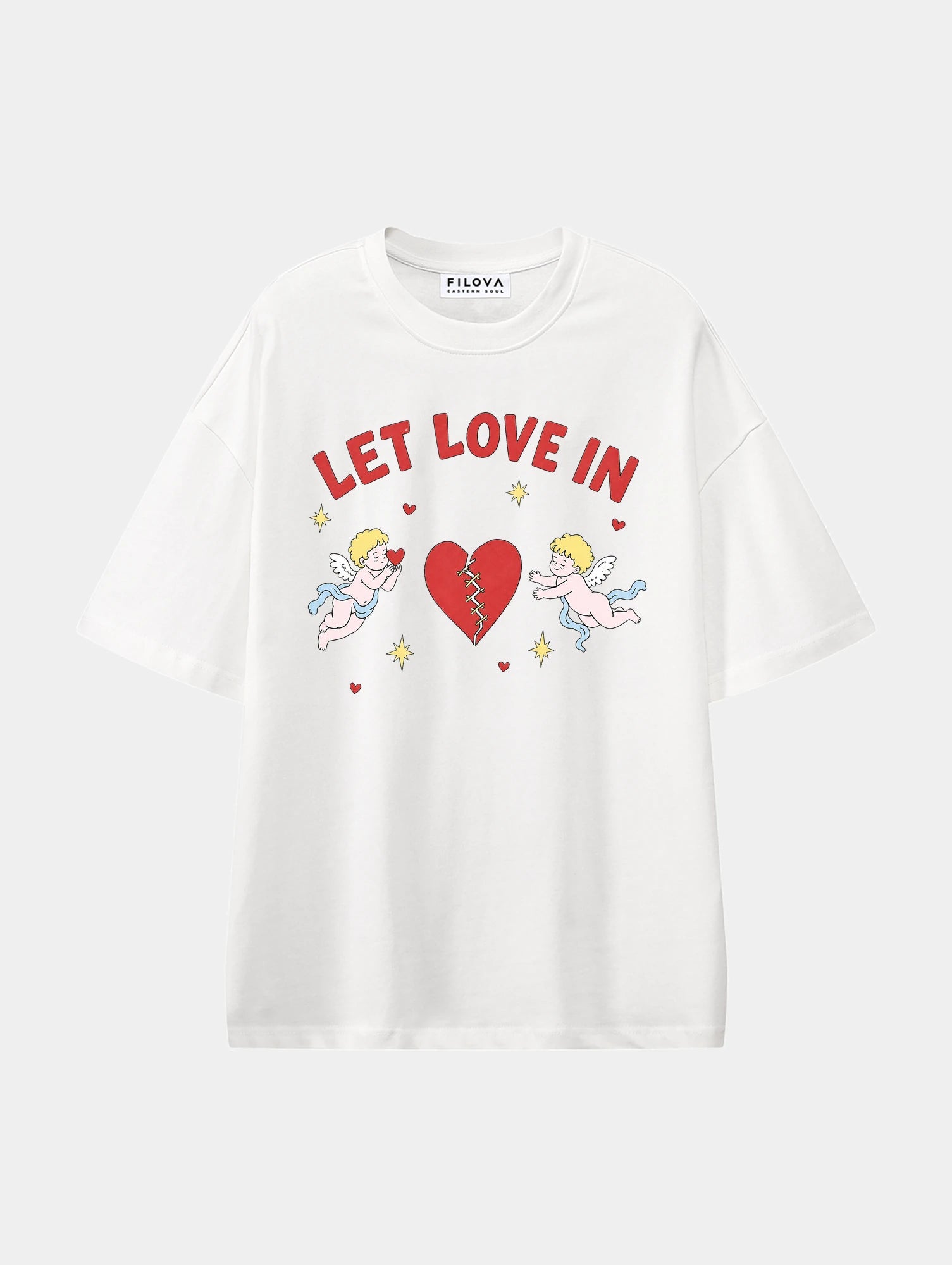 Let Love In White graphic T-shirt, front view