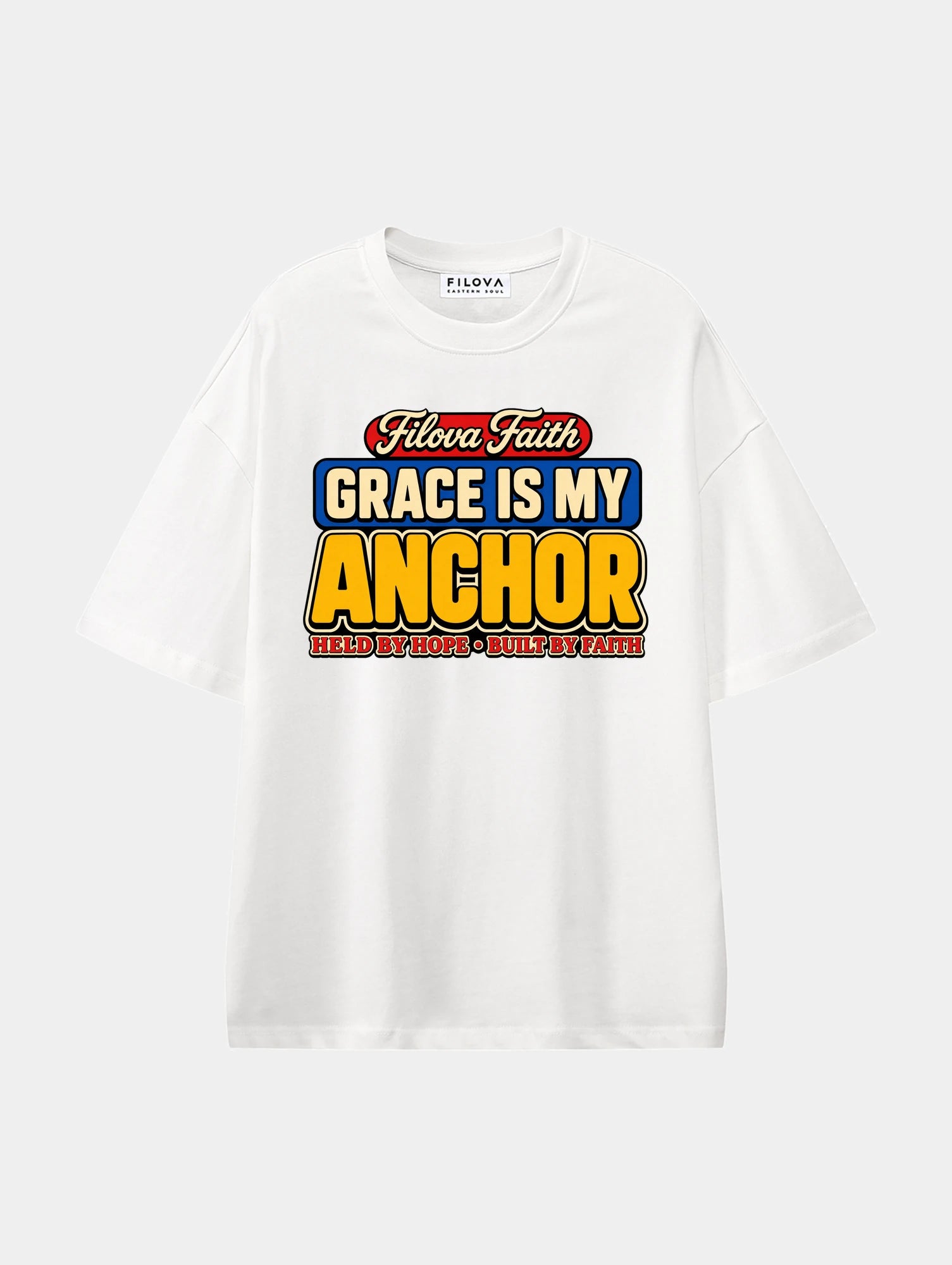 Filova Faith - Grace Is My Anchor White graphic T-shirt, front view