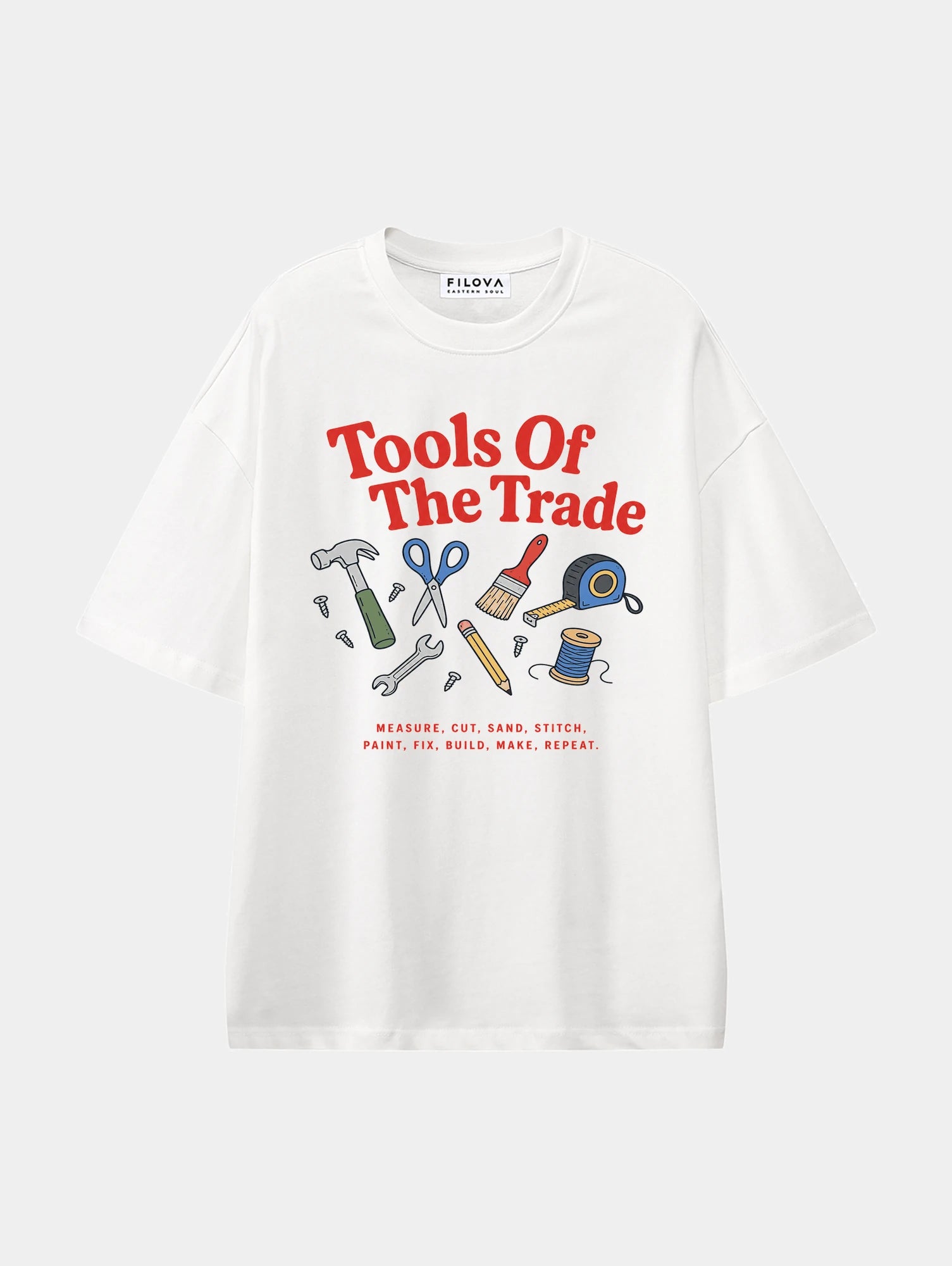 Tools Of The Trade White graphic T-shirt, front view
