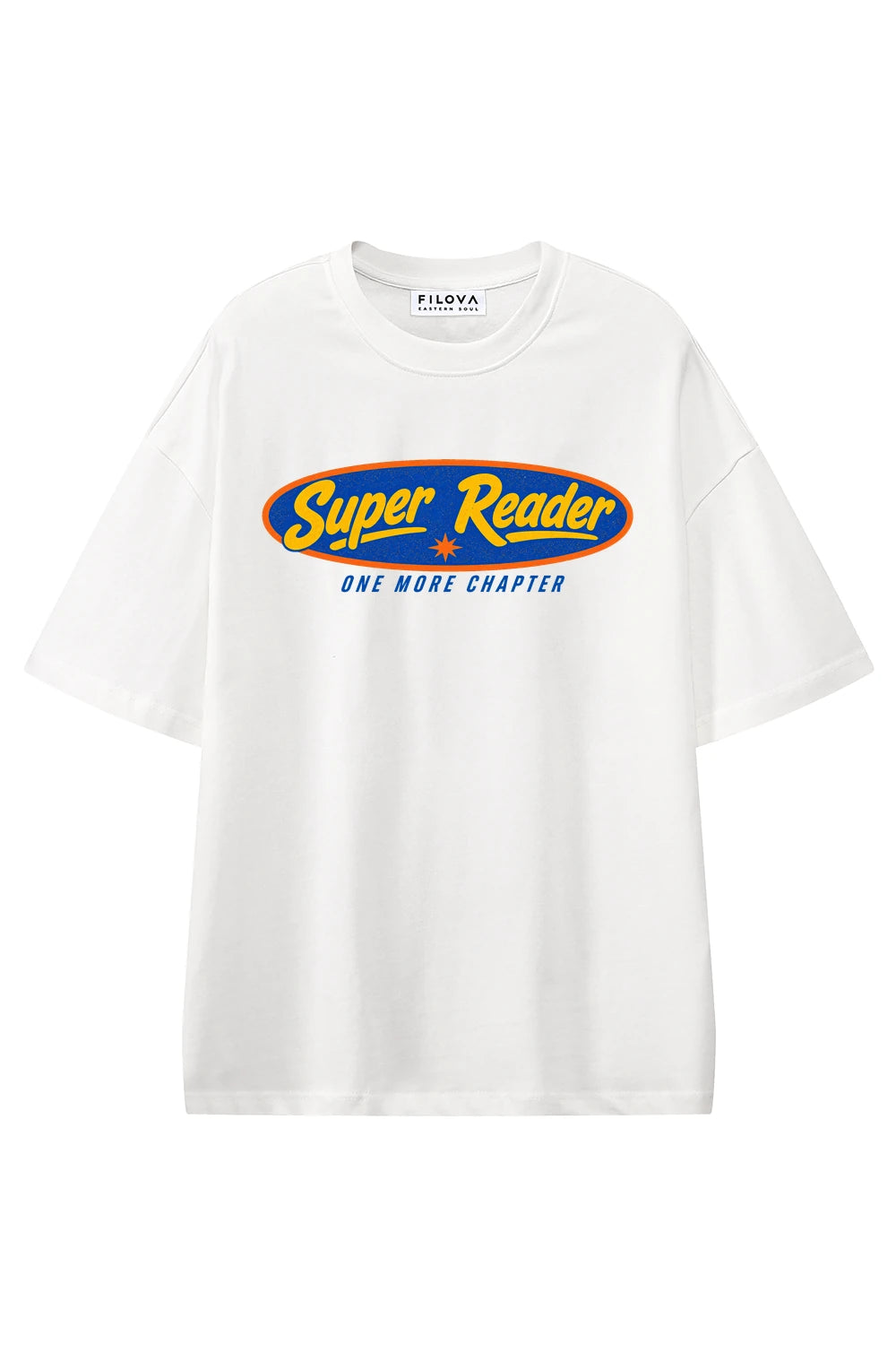 Super Reader White graphic T-shirt, front view