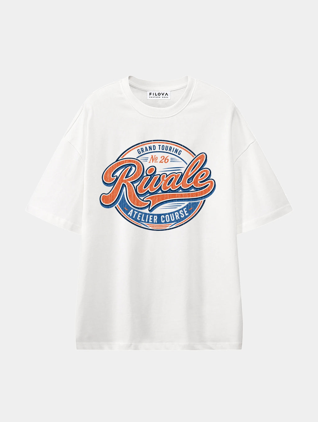Rival Grand Touring White graphic T-shirt, front view