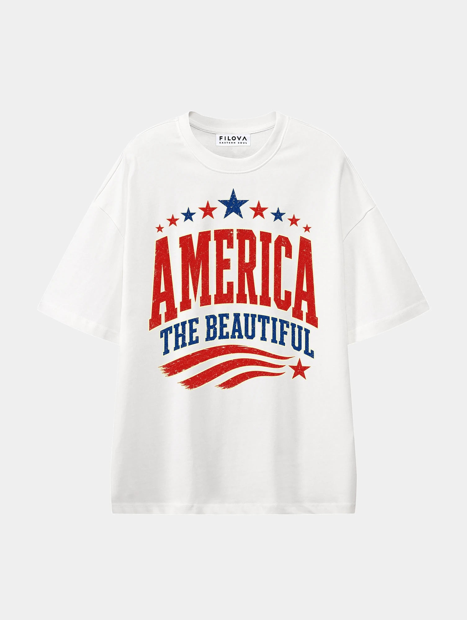 America The Beautiful White graphic T-shirt, front view