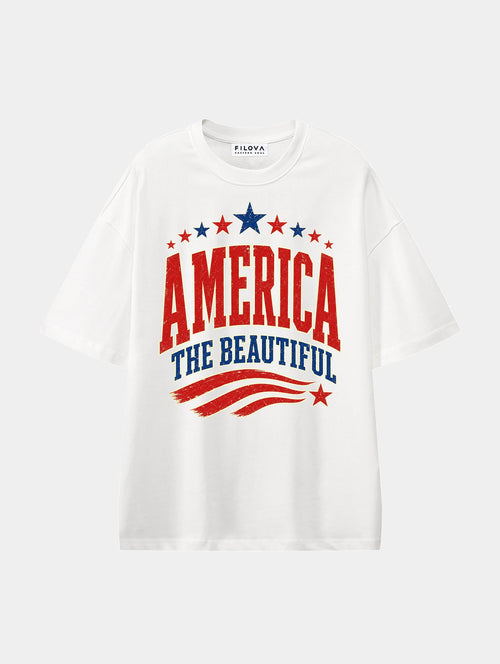 America The Beautiful White graphic T-shirt, front view