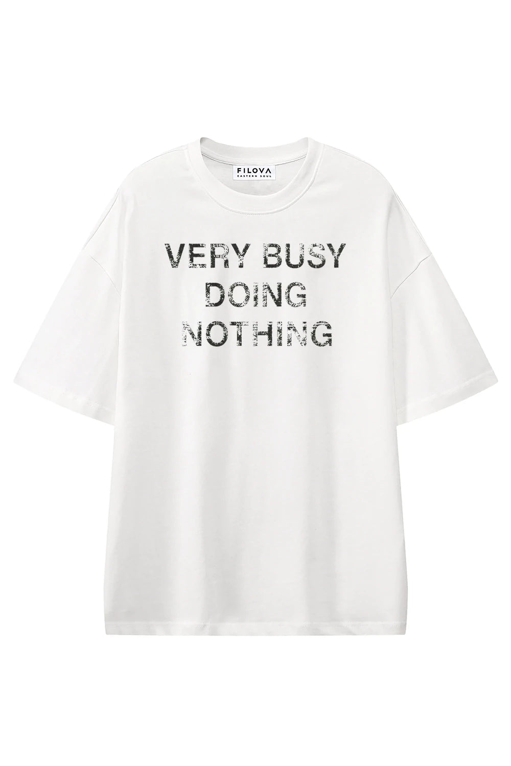 Very Busy Doing Nothing White graphic T-shirt, front view