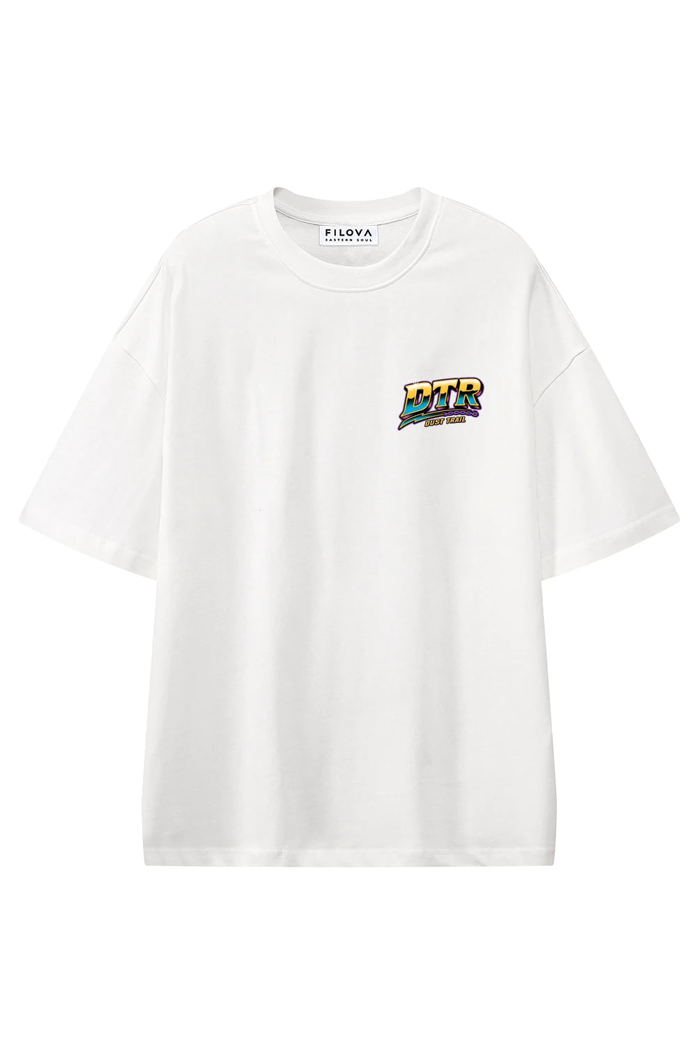 Dust Trail Riders White graphic T-shirt, front view