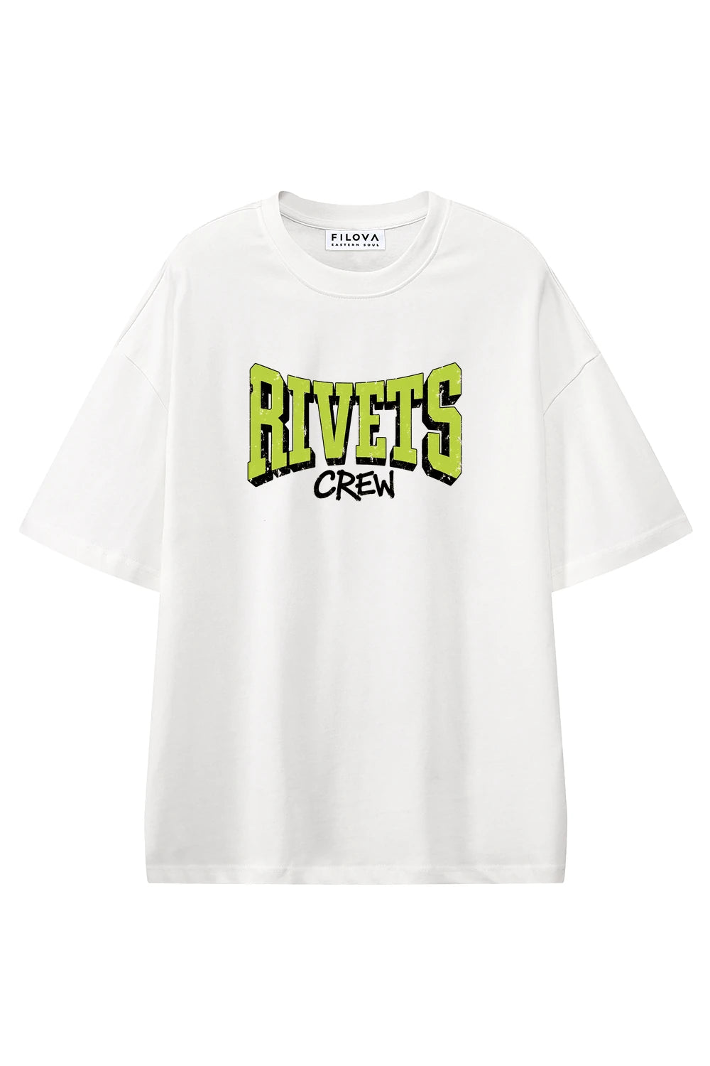Rivets Crew White graphic T-shirt, front view