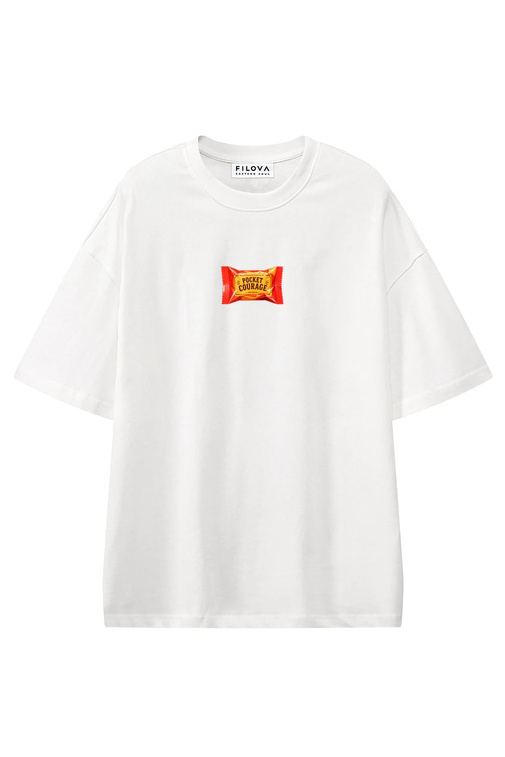 Pocket Courage White graphic T-shirt, front view