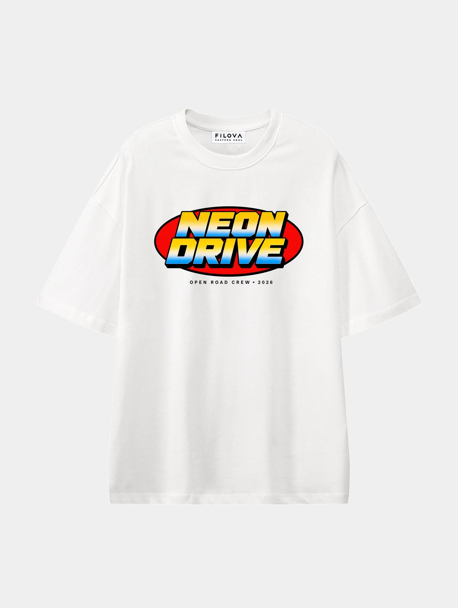 Neon Drive White graphic T-shirt, front view