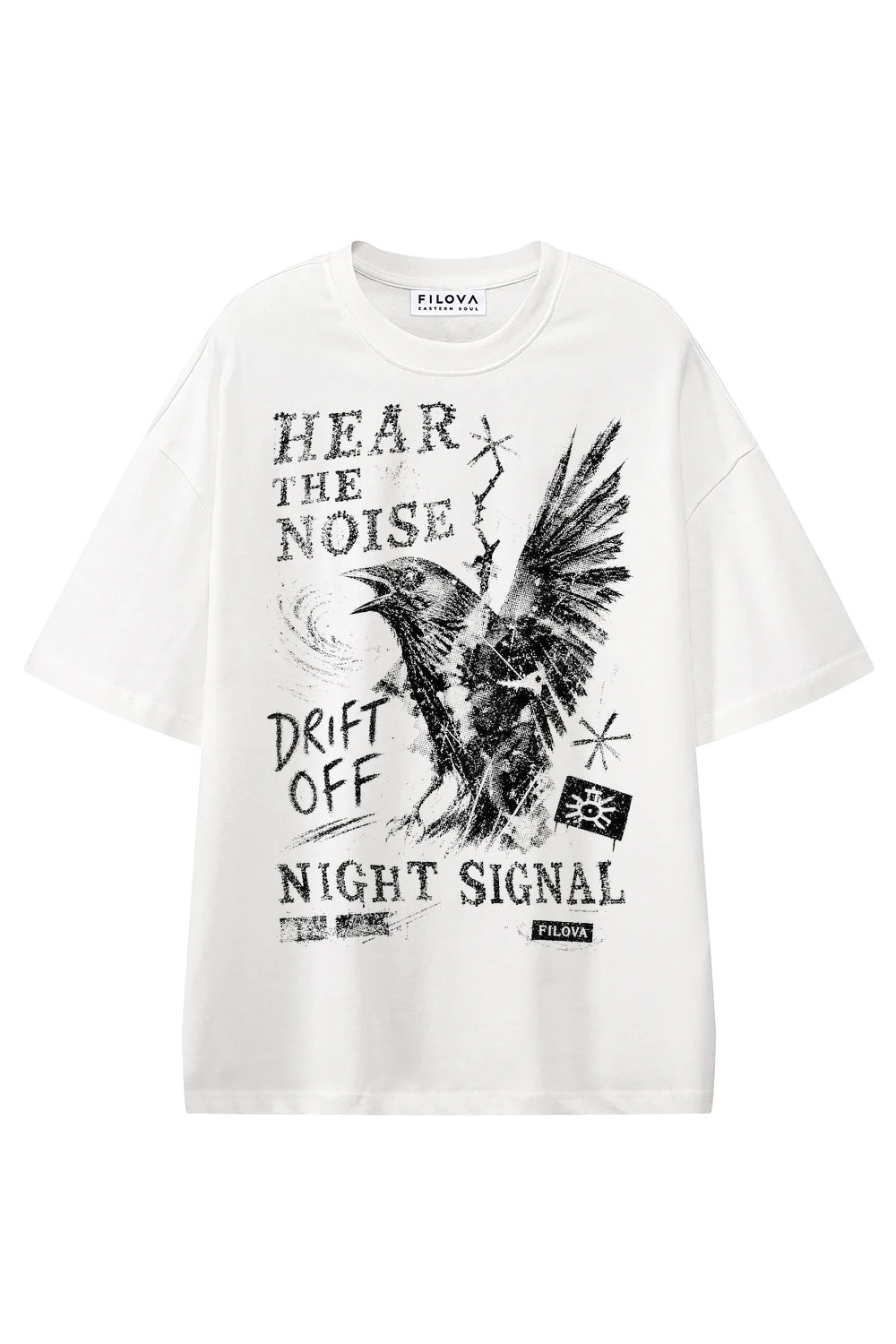 Hear The Noise White graphic T-shirt, front view