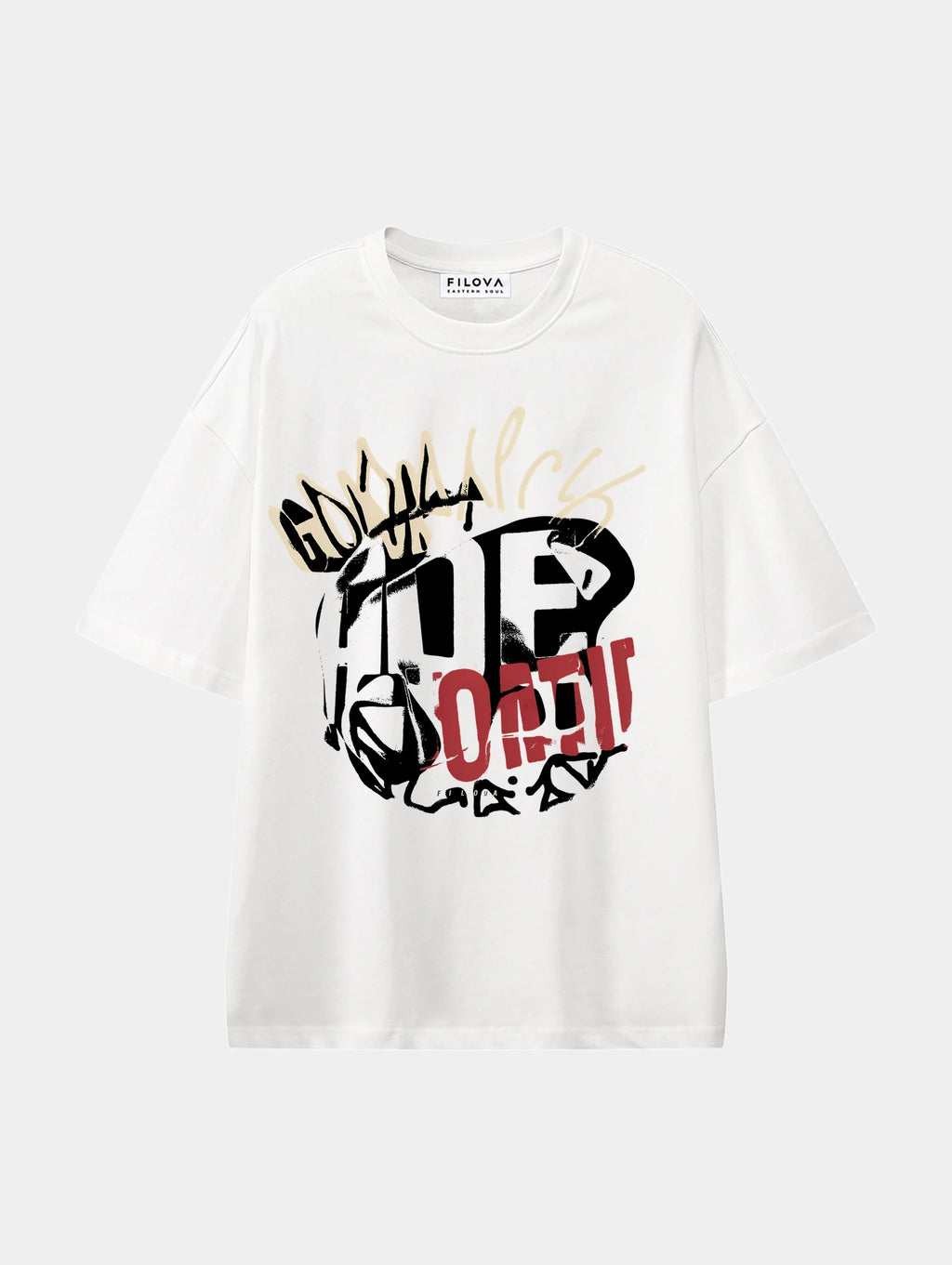 Art Of Filova White graphic T-shirt, front view
