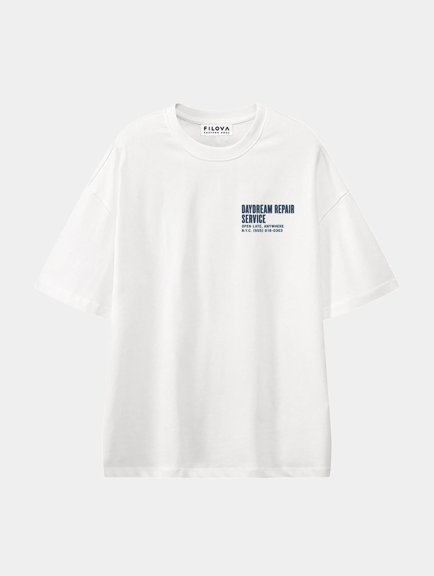 Daydream Repair Service White graphic T-shirt, front view