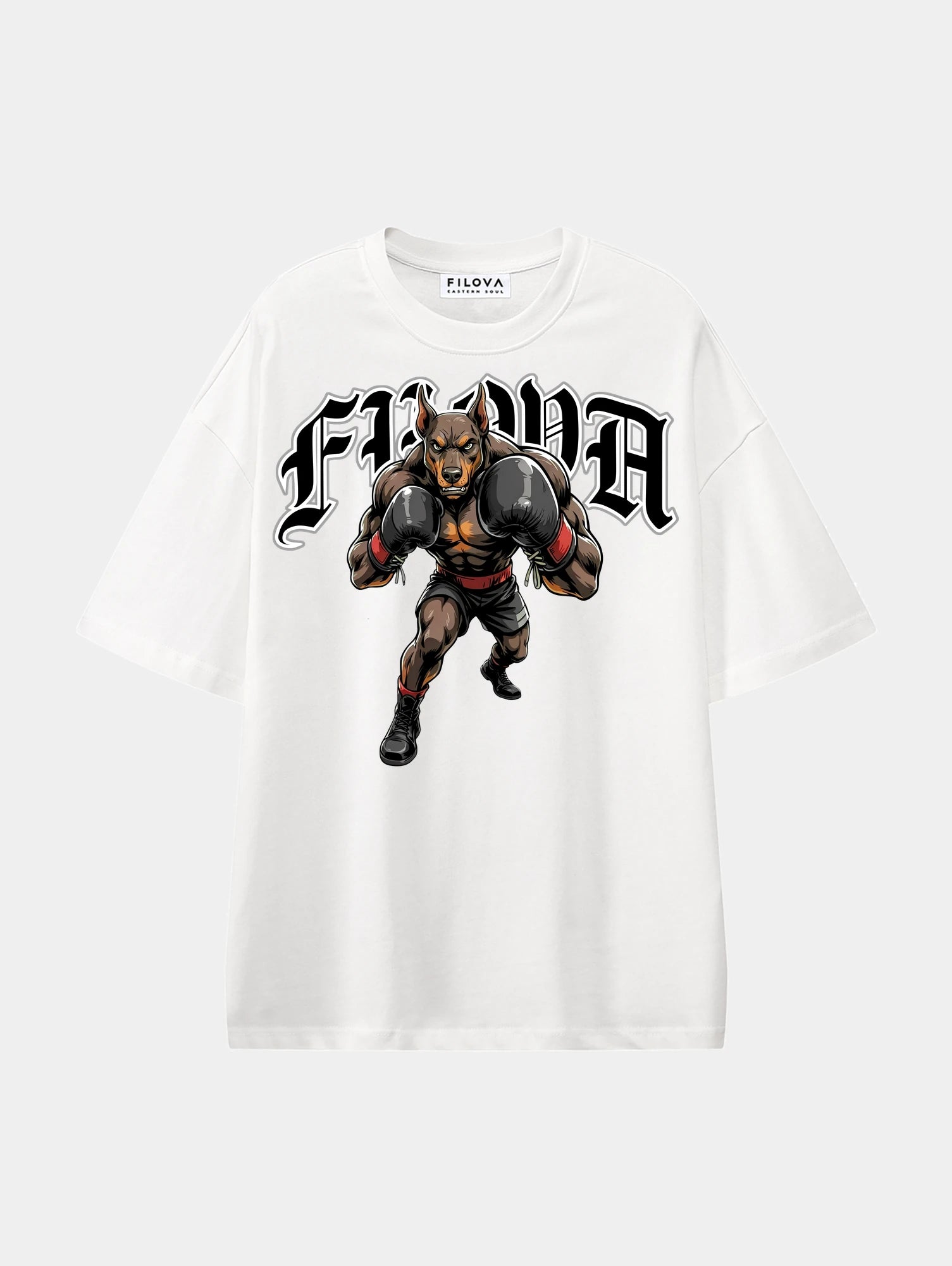 Boxing Dog White graphic T-shirt, front view