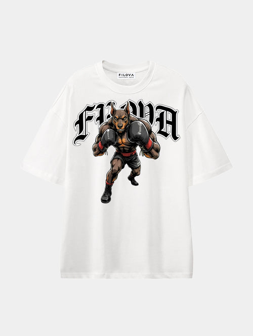 Boxing Dog White graphic T-shirt, front view