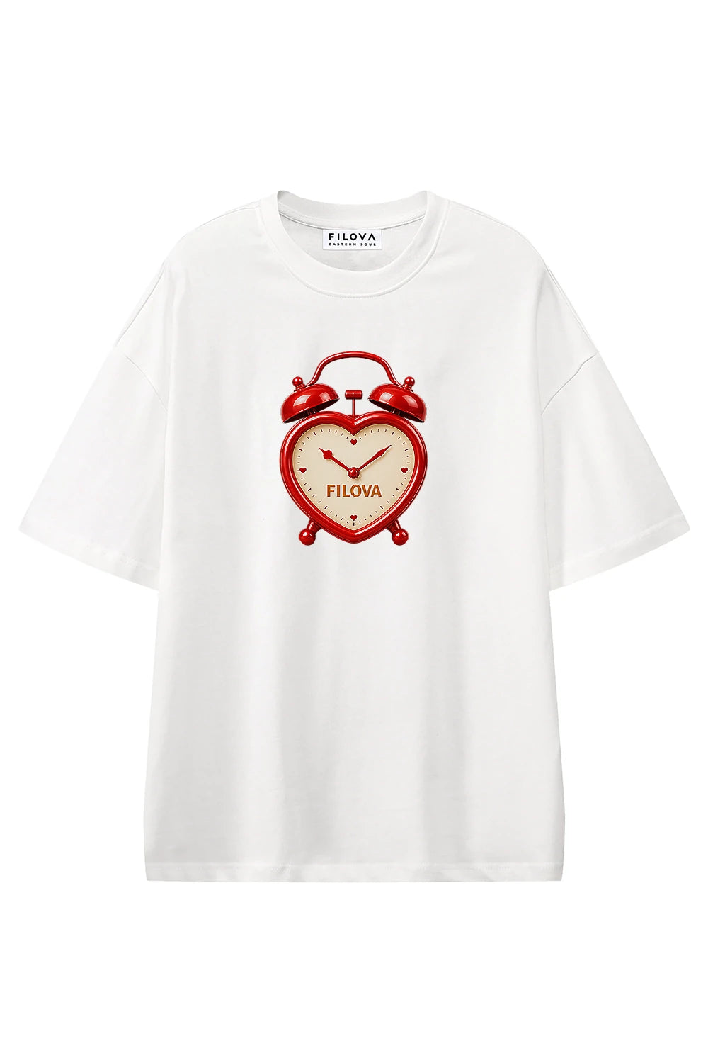 Heart Dial Clock White graphic T-shirt, front view