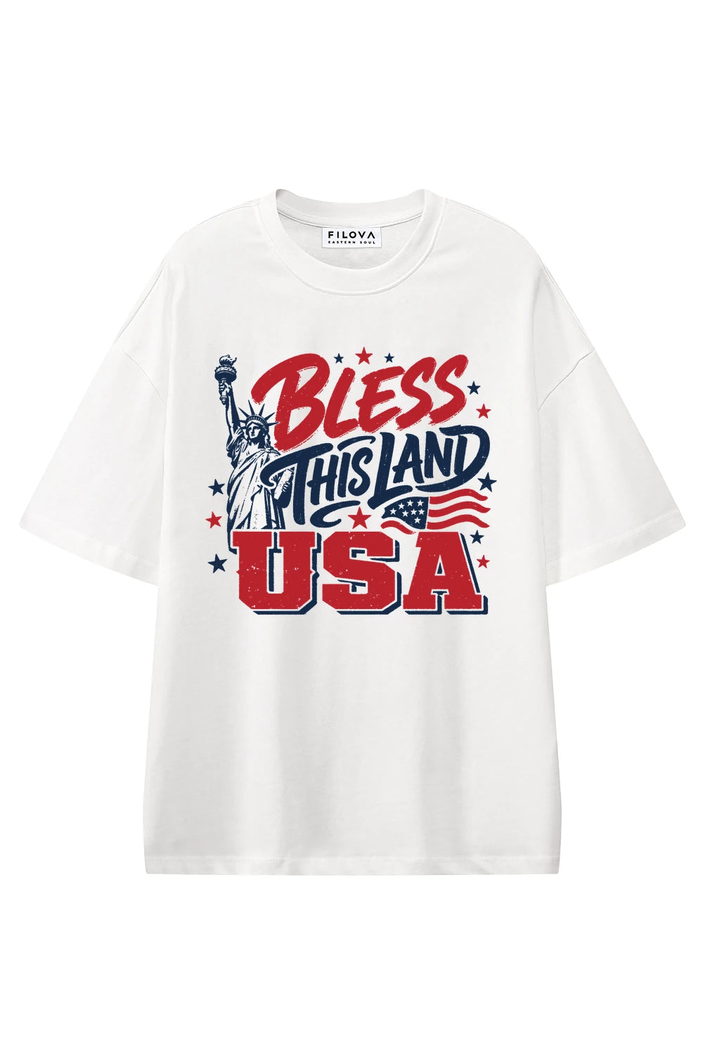 Bless This Land USA White graphic T-shirt, front view