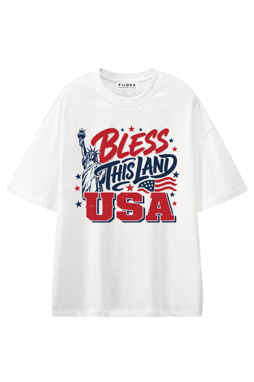 Bless This Land USA White graphic T-shirt, front view