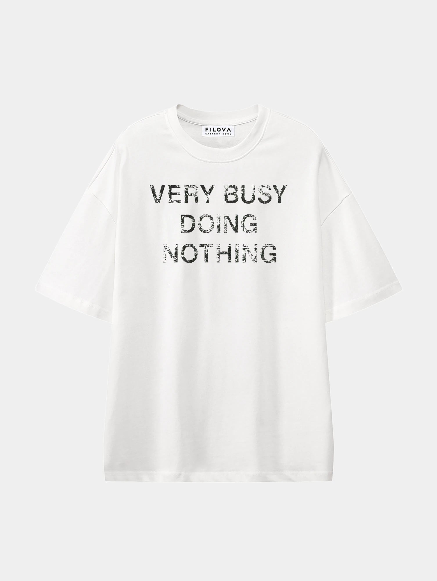 Very Busy Doing Nothing White graphic T-shirt, front view