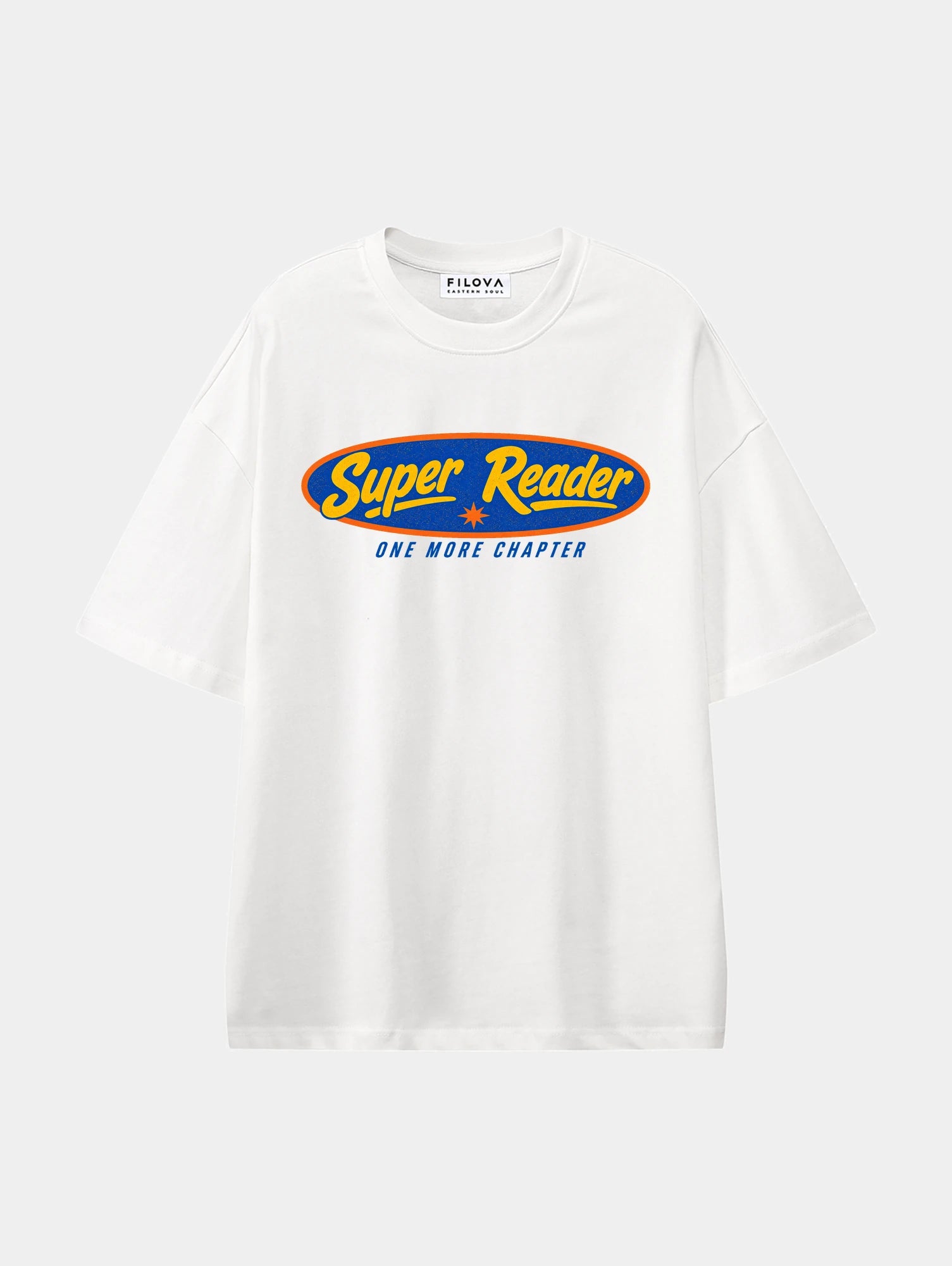 Super Reader White graphic T-shirt, front view
