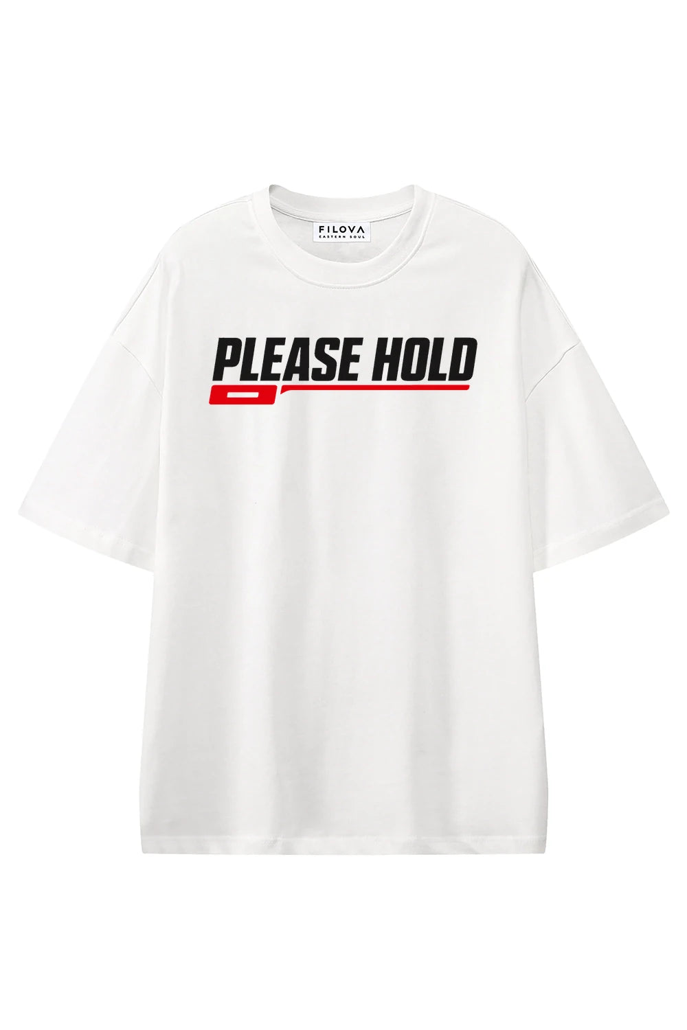 Please Hold White graphic T-shirt, front view