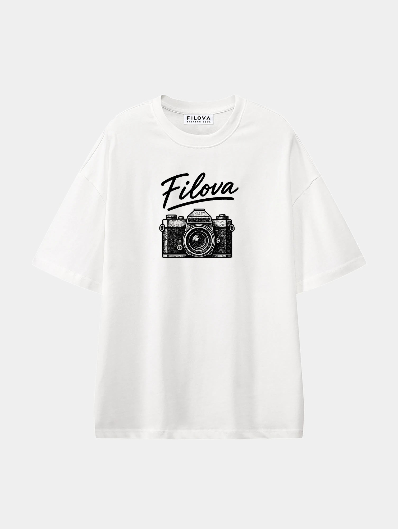 Filova Camera Mark White graphic T-shirt, front view