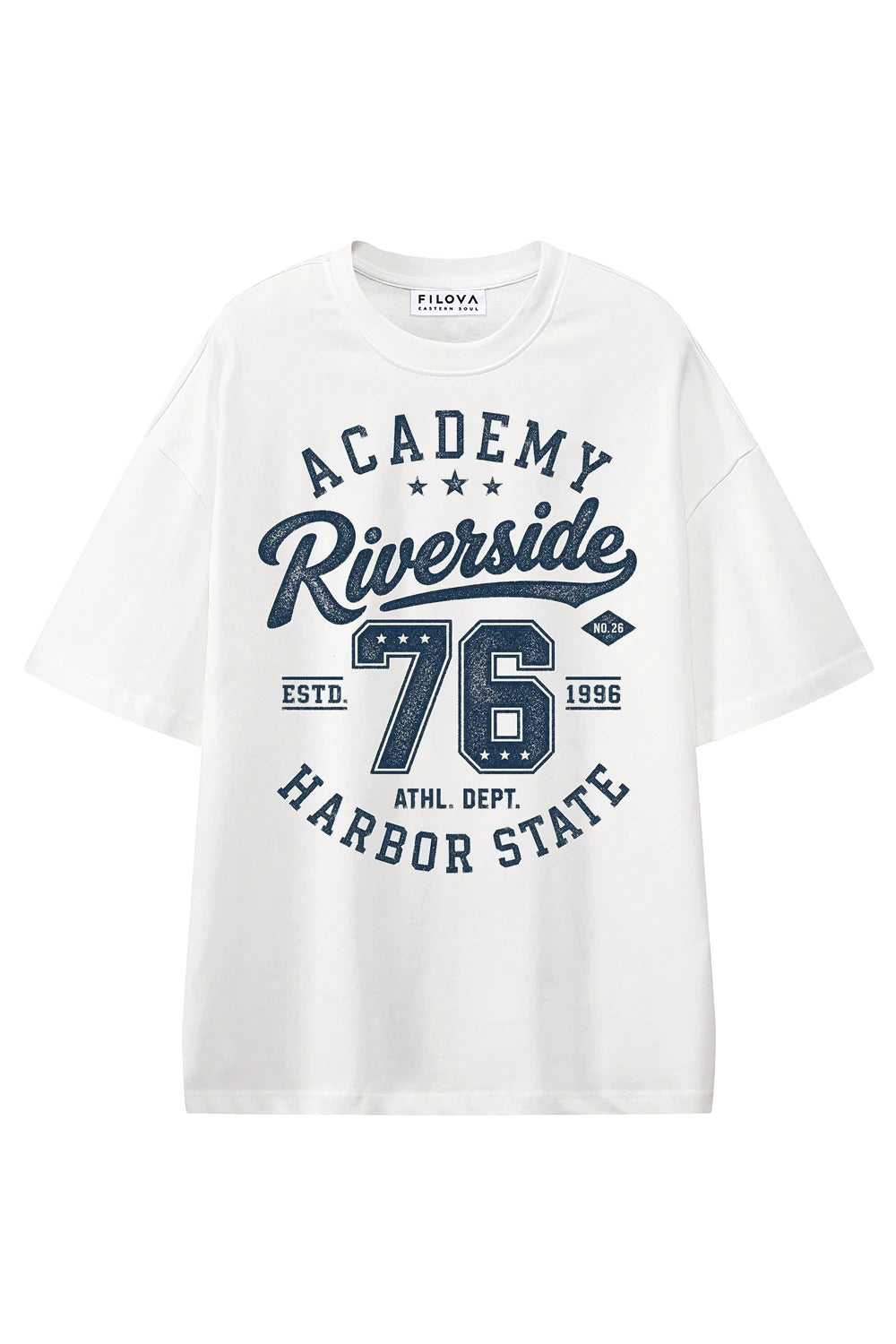 Riverside Academy White graphic T-shirt, front view