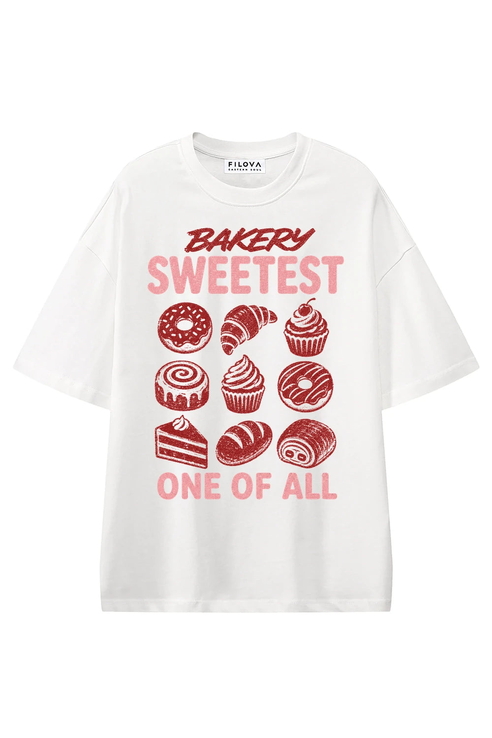 Bakery Sweetest White graphic T-shirt, front view