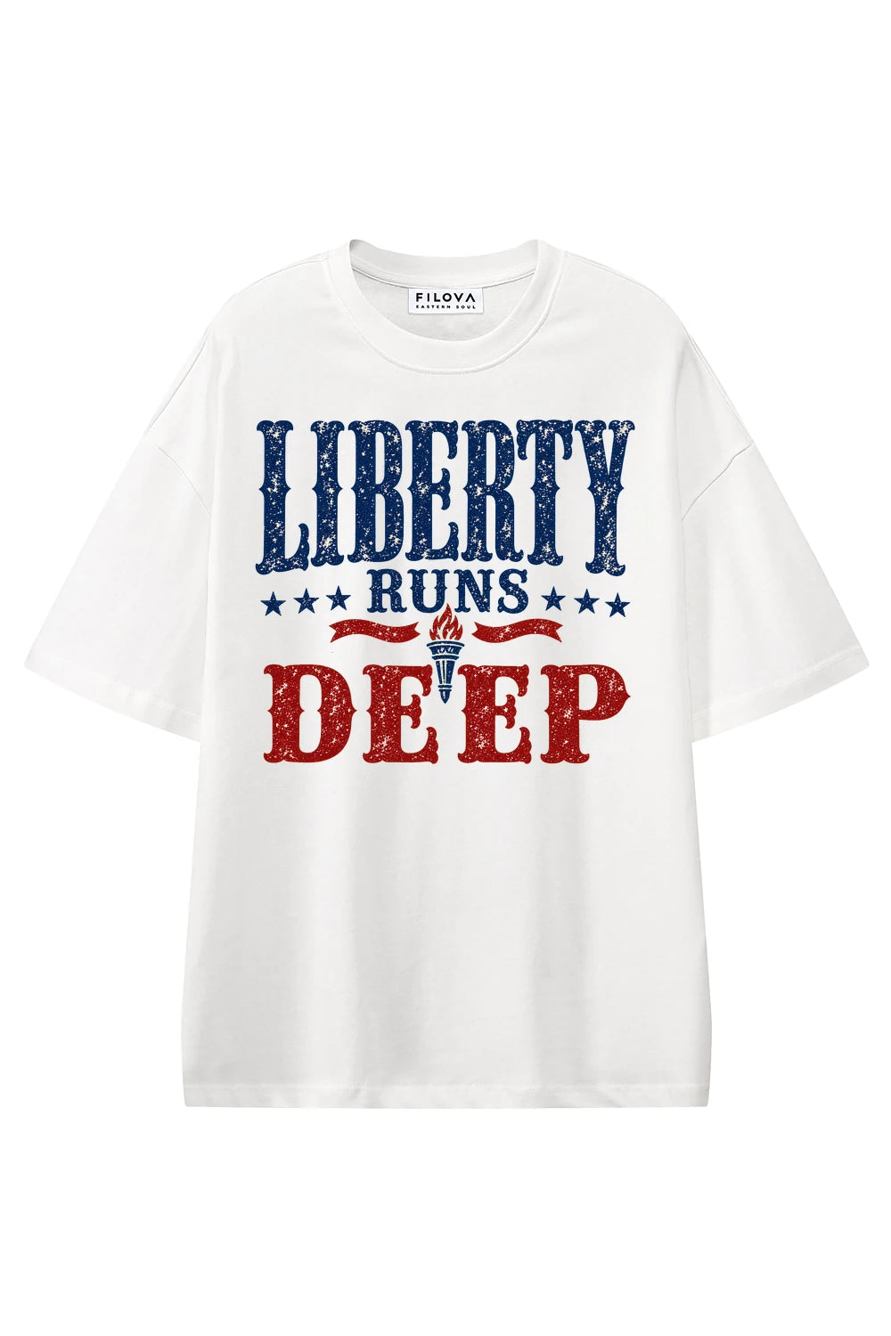 Liberty Runs Deep White graphic T-shirt, front view