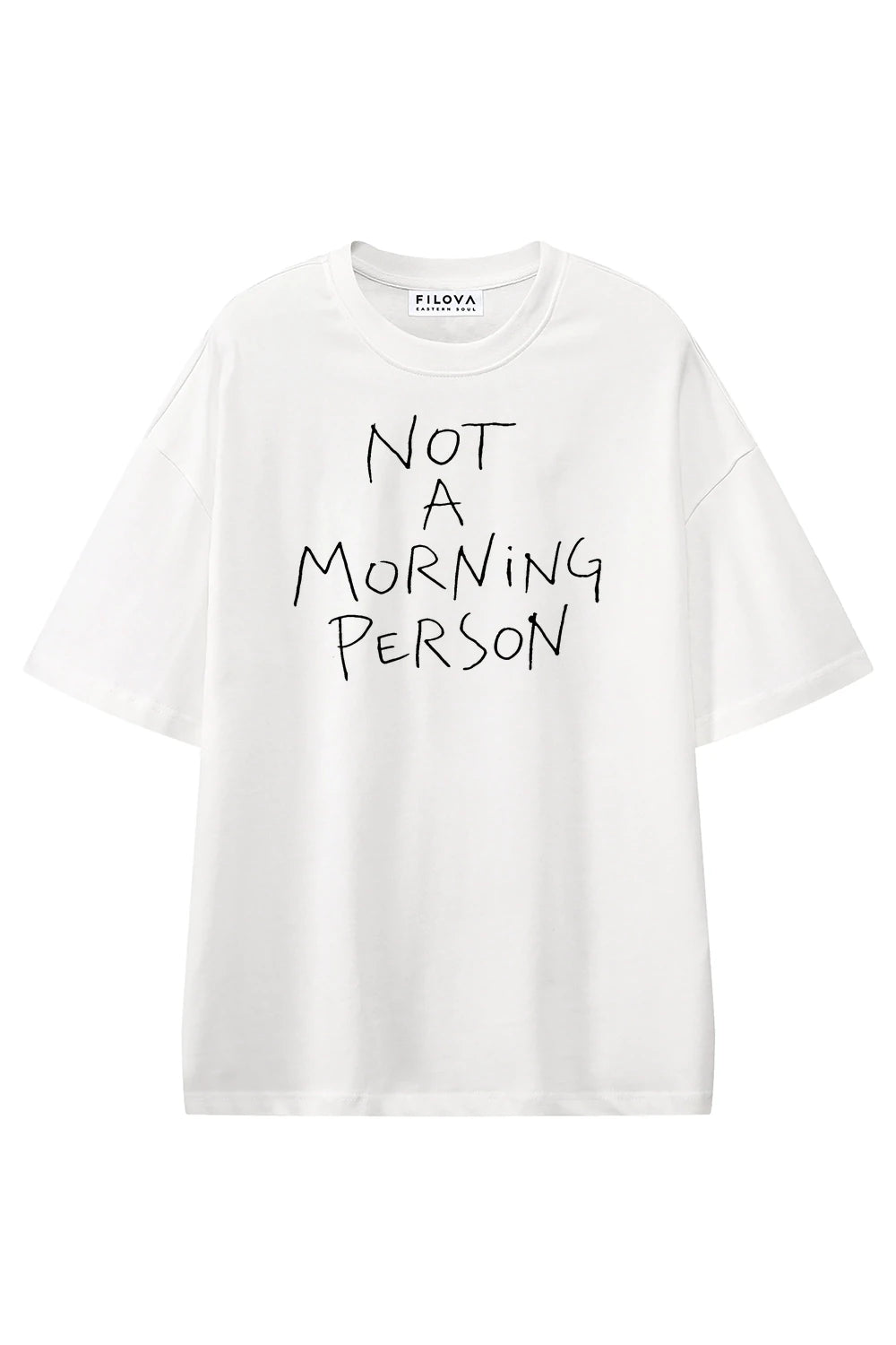 Not A Morning Person White graphic T-shirt, front view