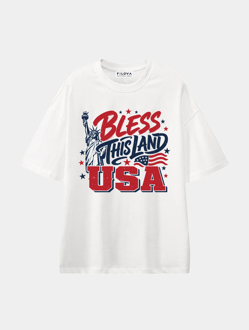 Bless This Land USA White graphic T-shirt, front view