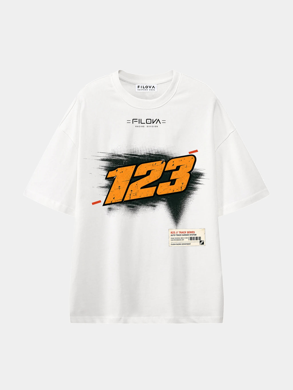 Filova racing 123 White graphic T-shirt, front view