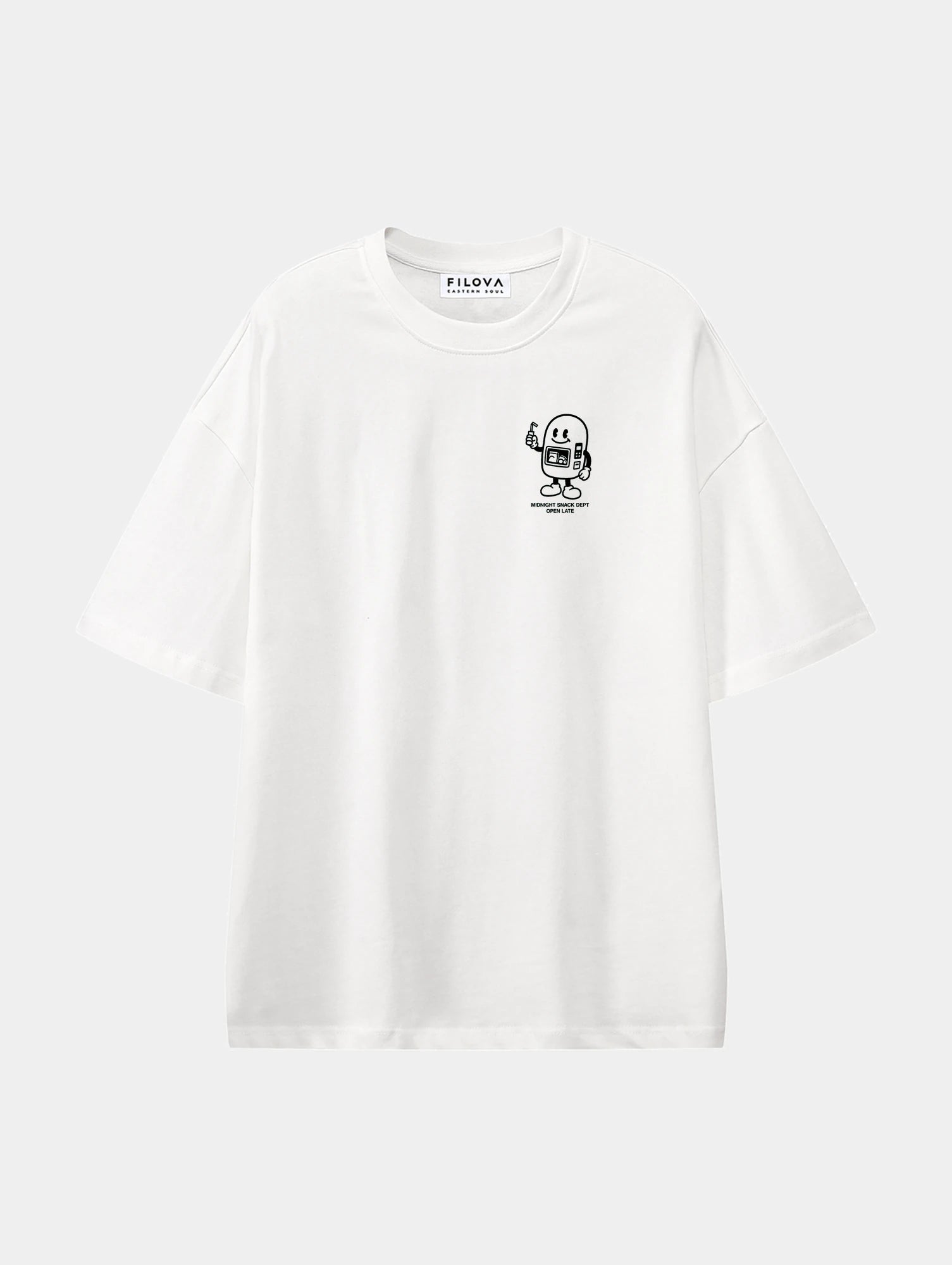 Midnight Snack Dept White graphic T-shirt, front view
