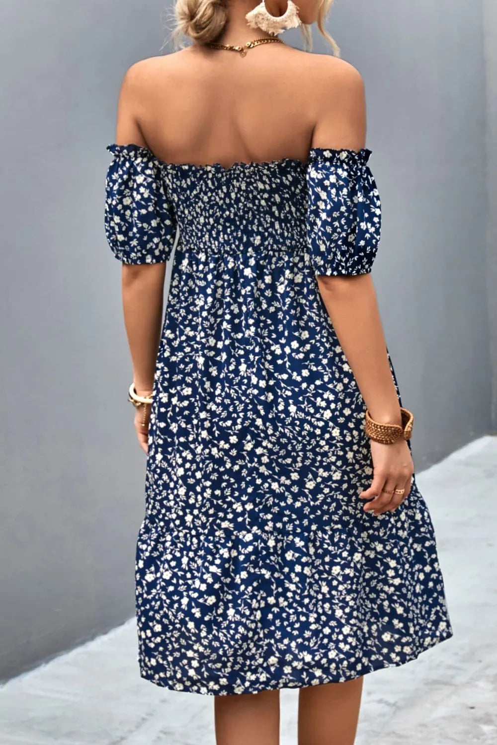 Ditsy Floral Smocked Off-Shoulder Dress – view 6