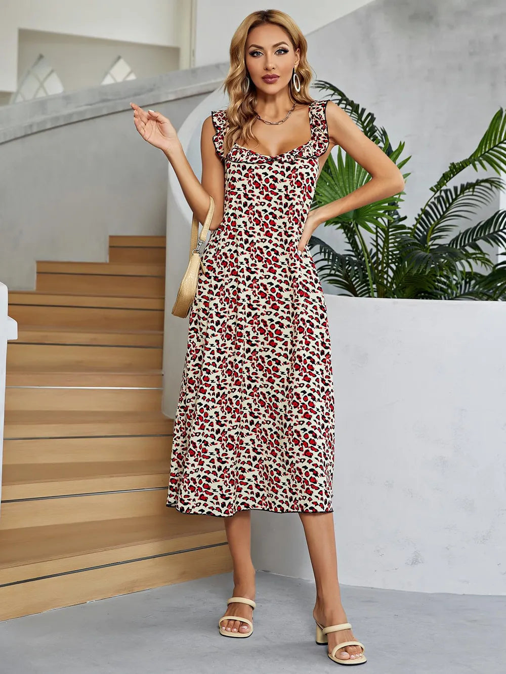 Printed Ruffled Sleeveless Midi Dress – view 4