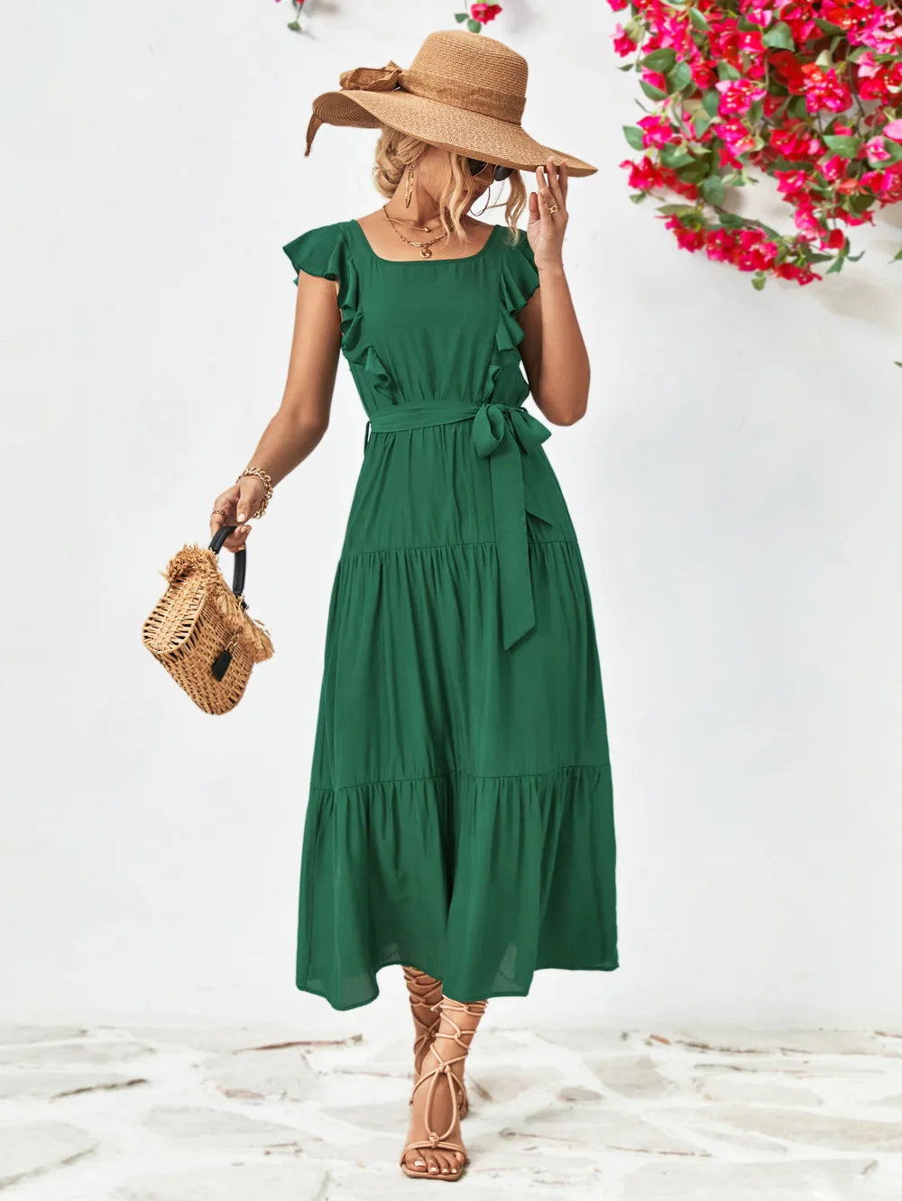 Tie-Belt Ruffled Tiered Dress – view 3